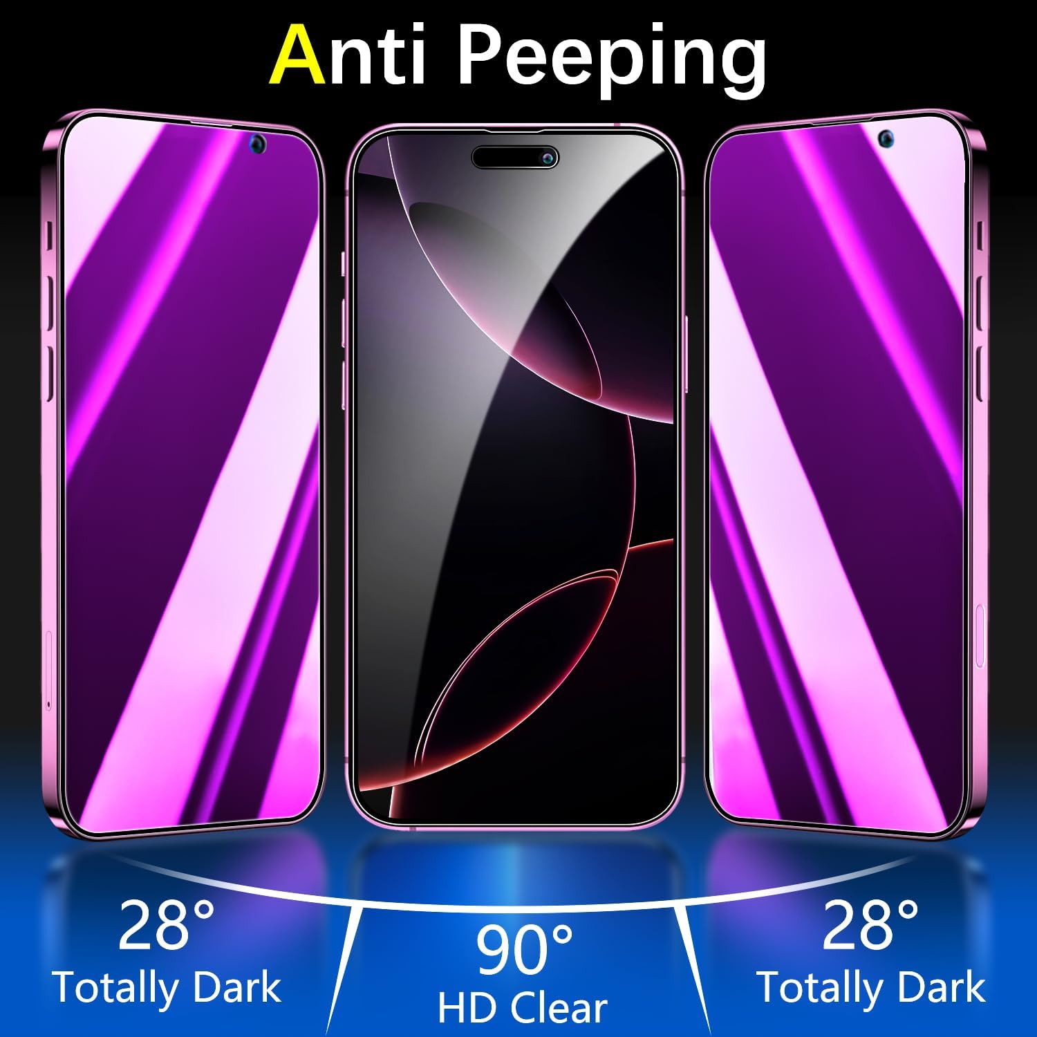 MAYtobe [2-Pack Privacy Screen Protector Designed for iPhone 16 Plus Anti-Blue Light Tempered Glass, Purple Anti-Spy, Eye Protection, Colorful Gradient