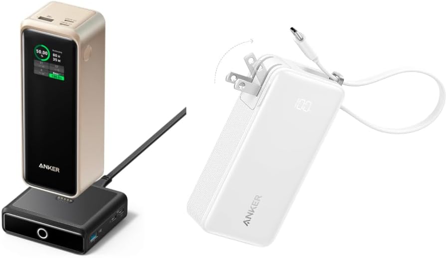 Banque d'alimentation Anker Prime 27 650 mAh (250 W) avec base de chargement de 100 W, chargeur portable 3 en 1 pour iPhone, batterie externe 10 000 mAh avec câble USB-C intégré et prise secteur pliable