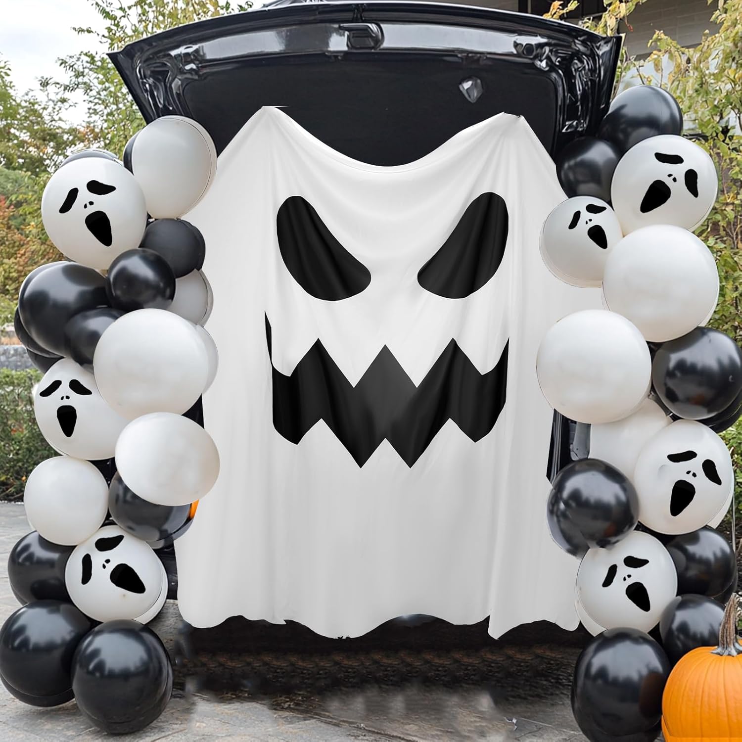 Juome Halloween Trunk or Treat Car Decorations Kit for SUV - Ghost Balloons and Banner Kits for Halloween Car Decorations Accessories Garage Outdoor Archway Decor, Halloween Party Decorations Supplies · v5