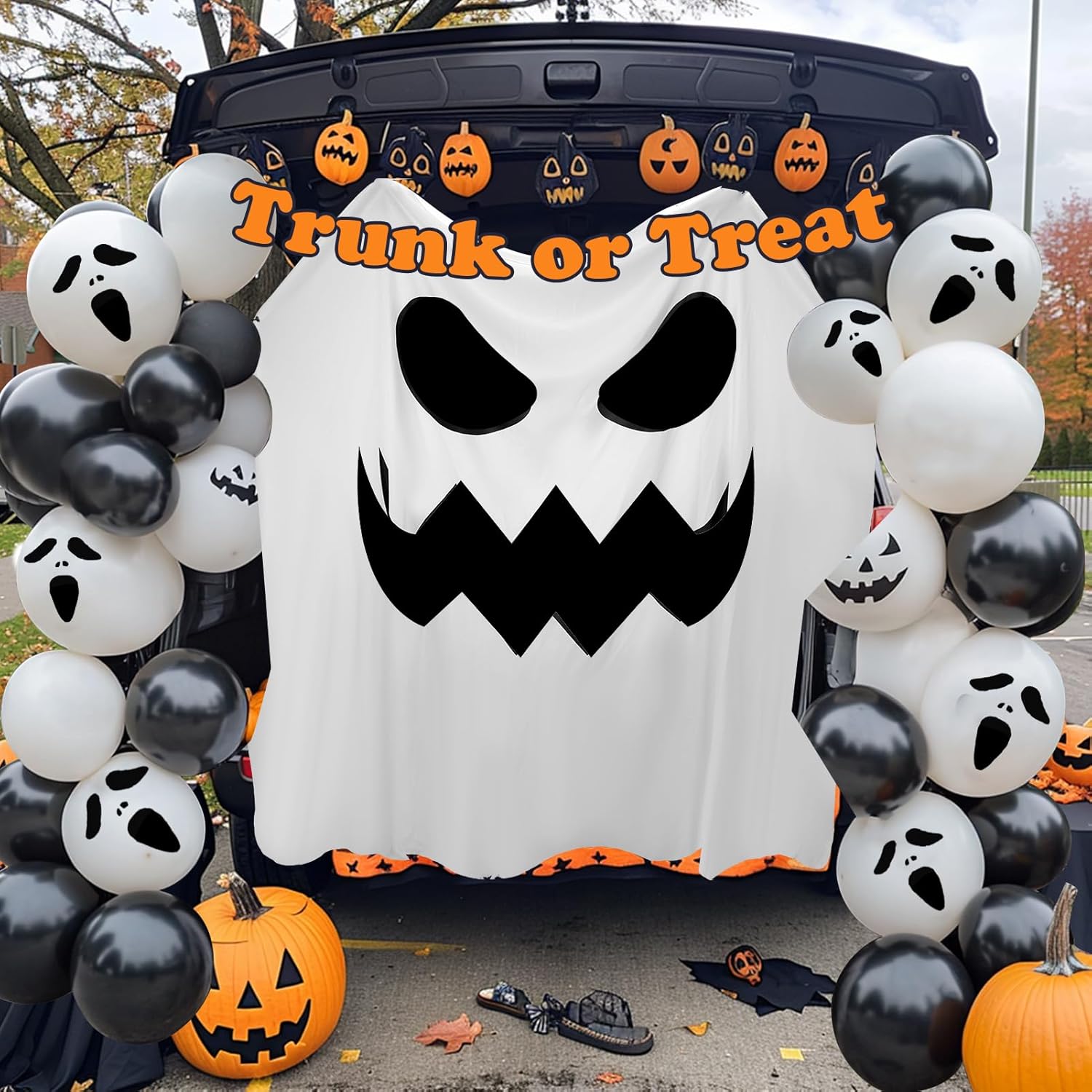 Juome Halloween Trunk or Treat Car Decorations Kit for SUV - Ghost Balloons and Banner Kits for Halloween Car Decorations Accessories Garage Outdoor Archway Decor, Halloween Party Decorations Supplies · v5
