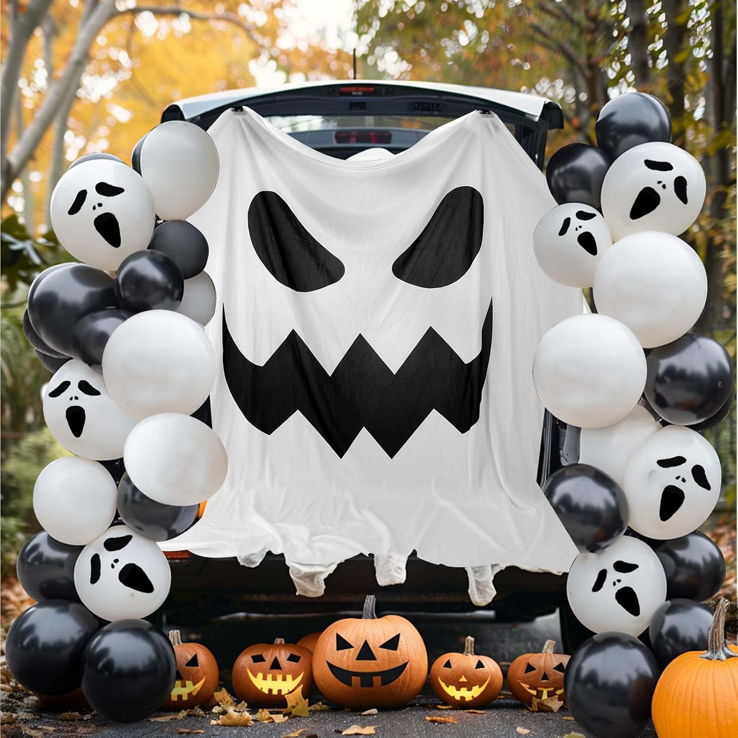 Juome Halloween Trunk or Treat Car Decorations Kit for SUV - Ghost Balloons and Banner Kits for Halloween Car Decorations Accessories Garage Outdoor Archway Decor, Halloween Party Decorations Supplies · v5