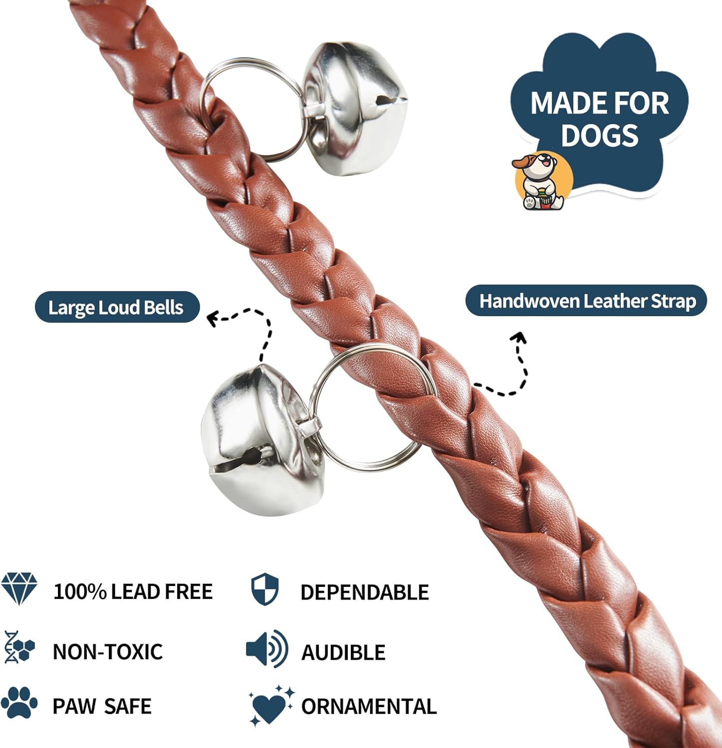 Dog Doorbells for Potty Training, PU Leather Puppy Door Bells, Hand-Woven Dog Bells for Dog Training, Extra Loud Bells for Door Knob, Ring to Go Outside Doggie Pet Supplies. (Brown Twist) · v5