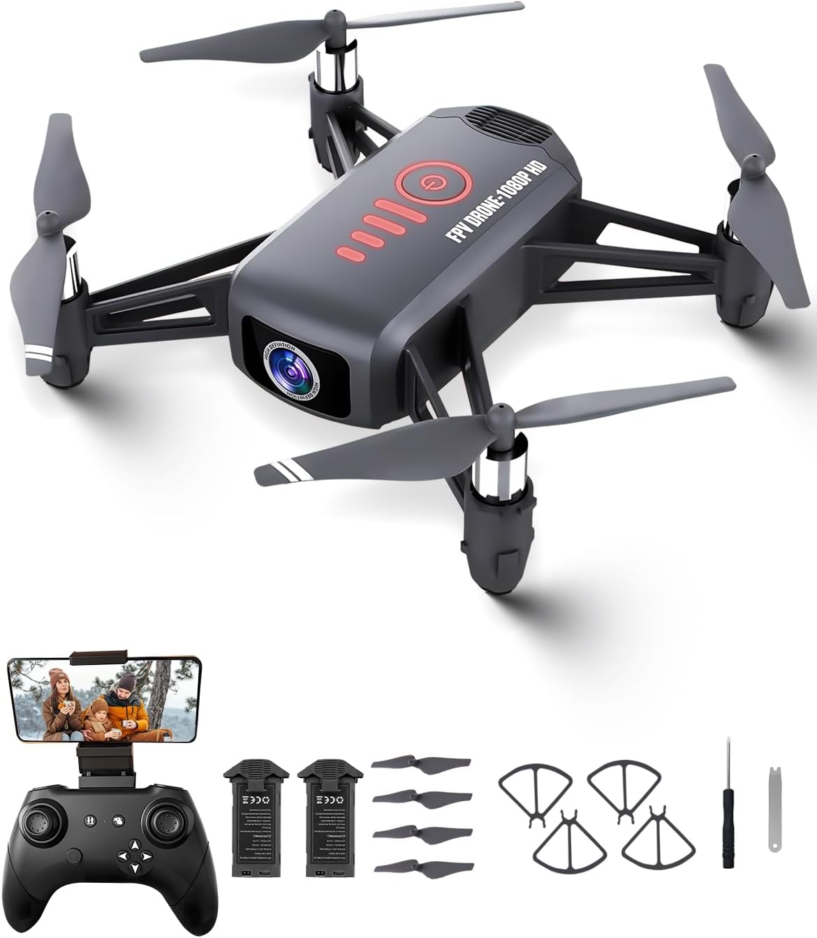 Drone con fotocamera, mini droni FPV 1080P per bambini da 8 a 12 anni e adulti, 2 batterie, Altitude Hold, modalità Headless, 360° Flip, Gravity Control, Gestures Selfie, Modalità 3 velocità, Drone giocattolo regalo per ragazzi e ragazze