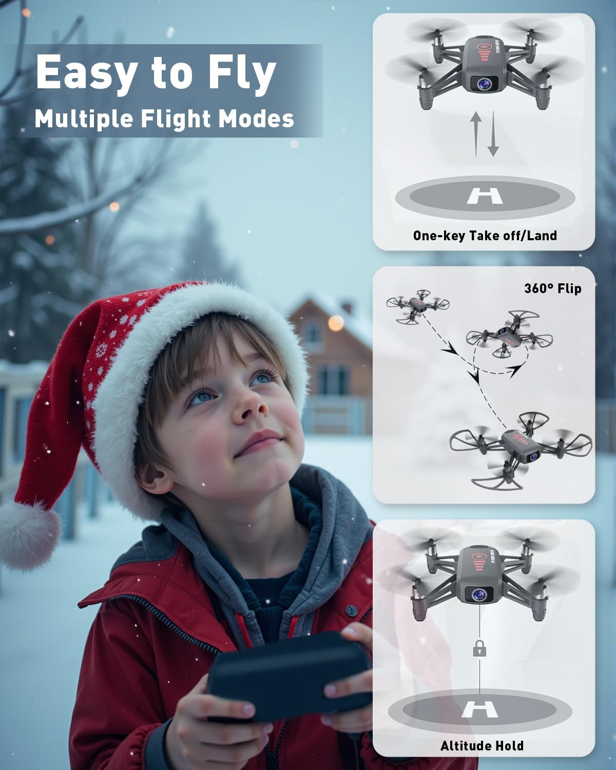 Drone with Camera, 1080P FPV Mini Drones for kids 8-12 and Adults, 2 Batteries, Altitude Hold, Headless Mode, 360°Flip, Gravity Control, Gestures Selfie, 3 Speed Mode, Drone Gift Toy for Boys Girls · v4