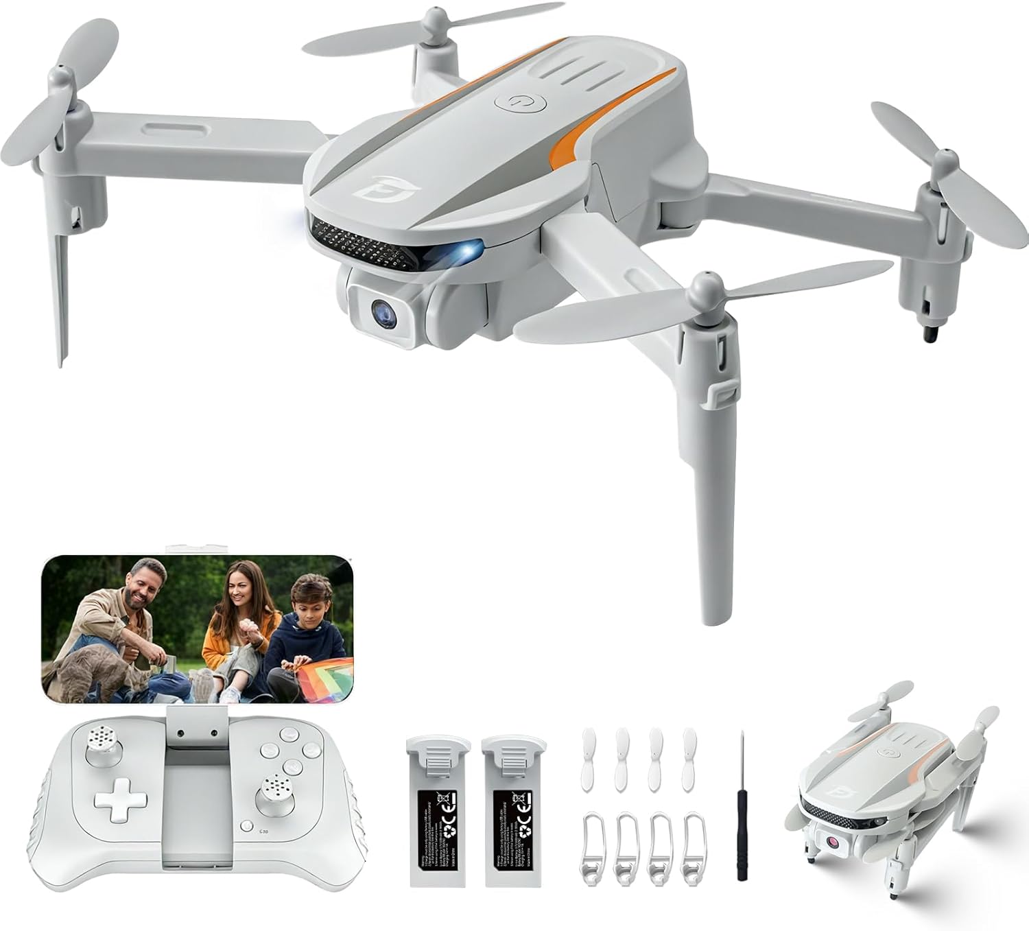 Mini drone con telecamera, droni pieghevoli FPV HD 1080P per bambini e adulti, controllo gestuale, mantenimento stabile dell'altitudine, decollo/atterraggio con un tasto, ribaltamenti 3D, waypoint fly, controllo della gravità, drone per bambini,2 batterie