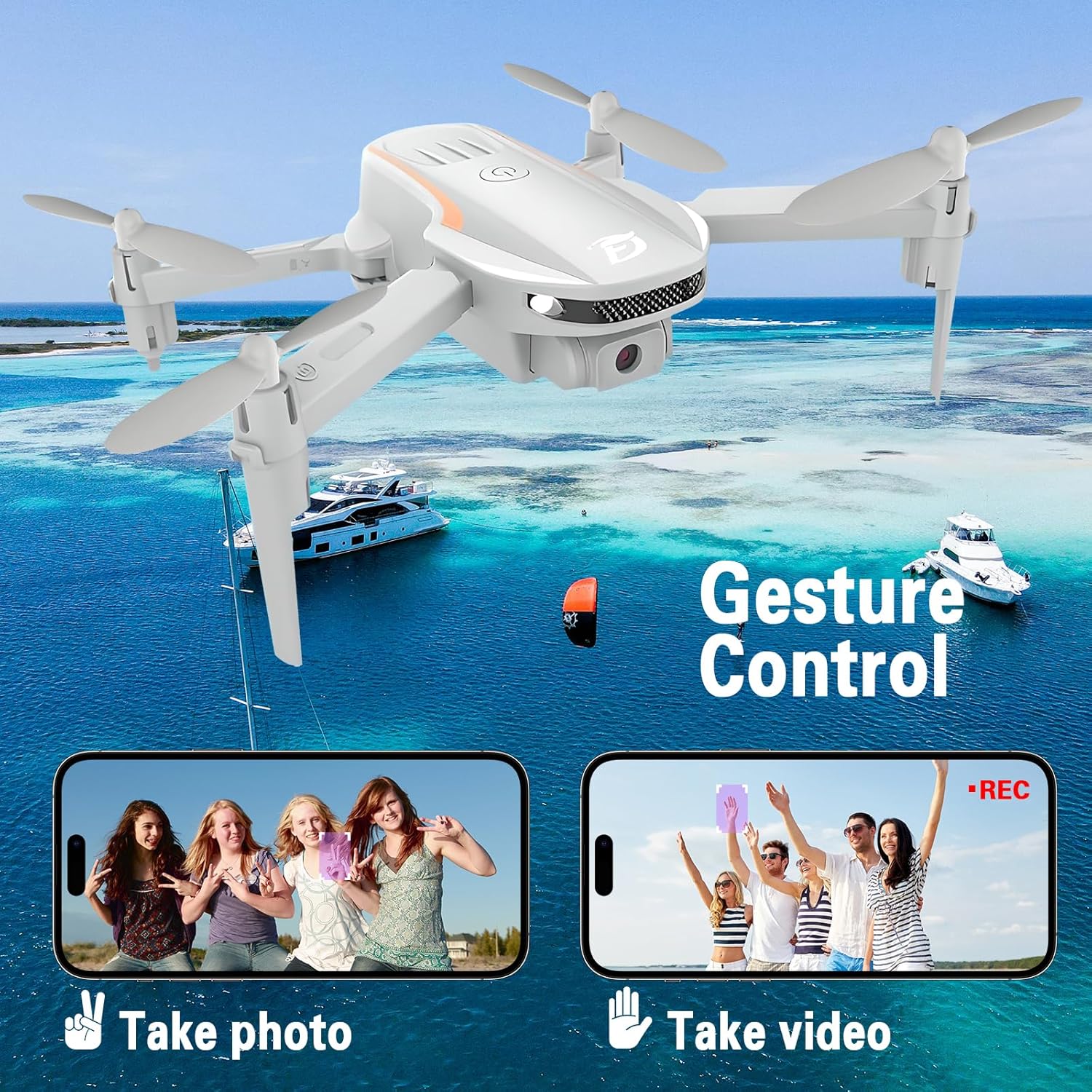 Mini Drone with Camera,1080P HD FPV Foldable Drones for Kids,Adults,Gesture Control, Stable Altitude Hold, One Key Take Off/Land, 3D Flips, Waypoints Fly, Gravity Control, Kids Drone,2 Batteries · v4