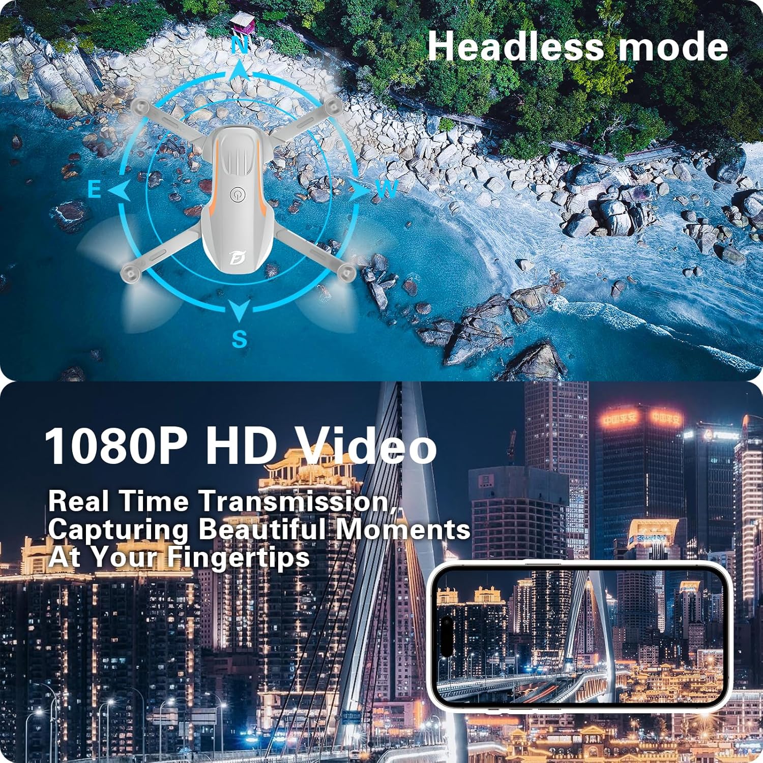 Mini Drone with Camera,1080P HD FPV Foldable Drones for Kids,Adults,Gesture Control, Stable Altitude Hold, One Key Take Off/Land, 3D Flips, Waypoints Fly, Gravity Control, Kids Drone,2 Batteries · v4