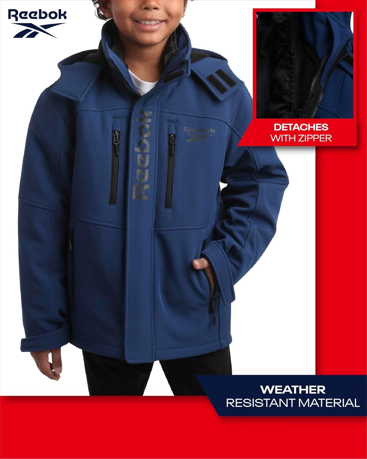 Reebok Boys Winter Coat – Waterproof Softshell Jacket with Removable Puffer Parka – System Ski Jacket for Boys (8-20)