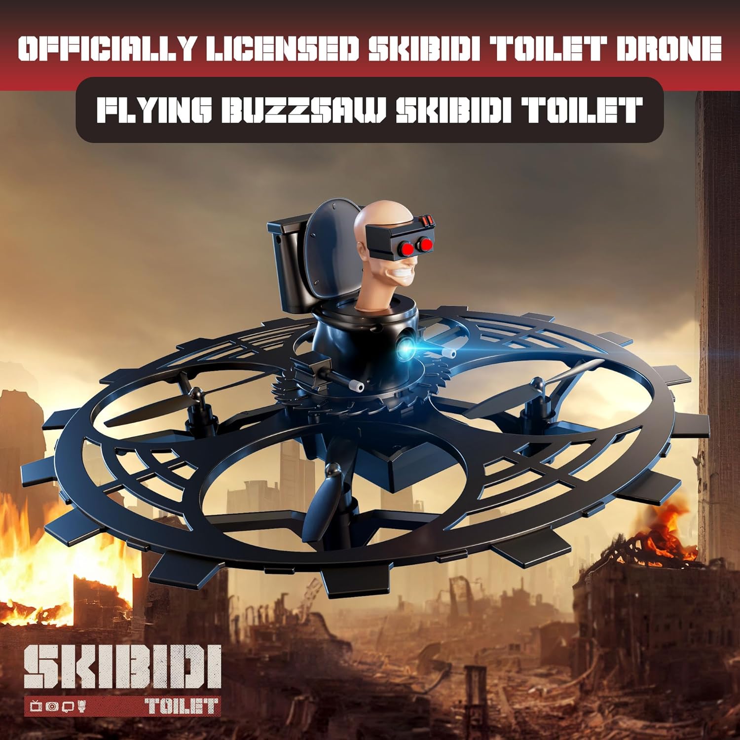 طائرة بدون طيار Skibidi Toilet Toy RC مرخصة رسميًا من Force1 - طائرة بدون طيار Jetpack Flying Buzzsaw صغيرة، وضع بدون رأس، تثبيت الارتفاع، التحكم في السرعة، طائرات بدون طيار قابلة لإعادة الشحن بتردد 2.4 جيجا هرتز للتحكم عن بعد