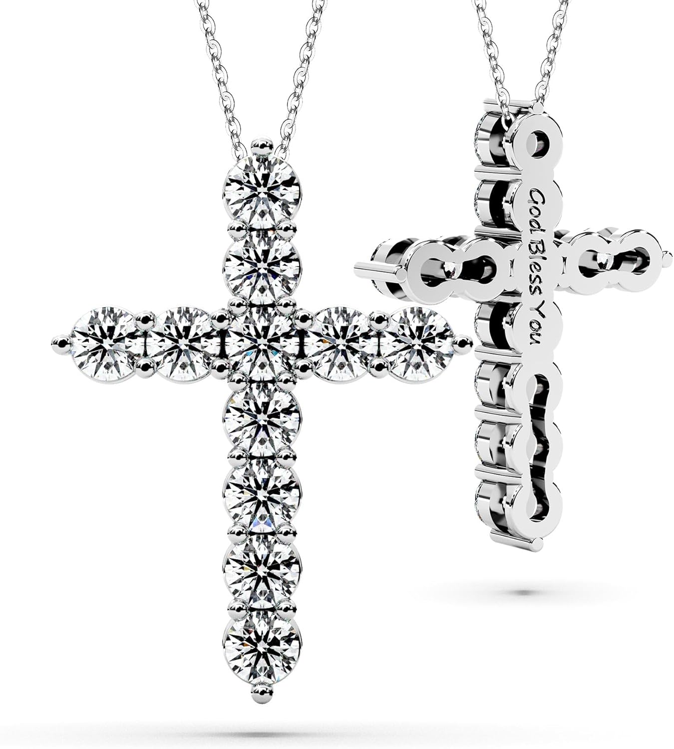 Moissanite Cross Necklace for Women Faith Pendant Christian Gifts Rodium Sterling Silver Jewelry for Her Wife Daughter Granddaughter Mom Grandma Anniversary Christmas Birthday Mothers Day