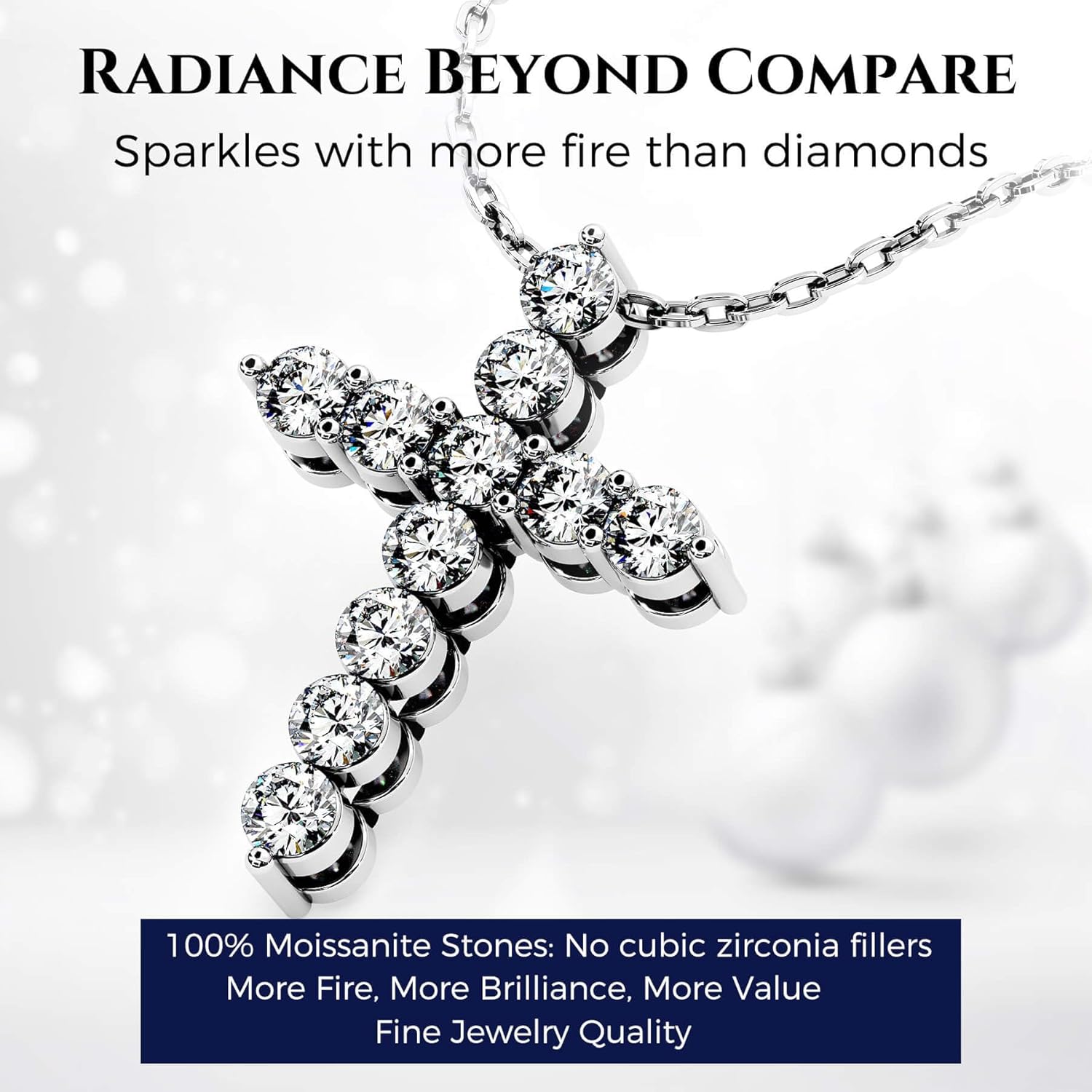 Moissanite Cross Necklace for Women Faith Pendant Christian Gifts Rodium Sterling Silver Jewelry for Her Wife Daughter Granddaughter Mom Grandma Anniversary Christmas Birthday Mothers Day