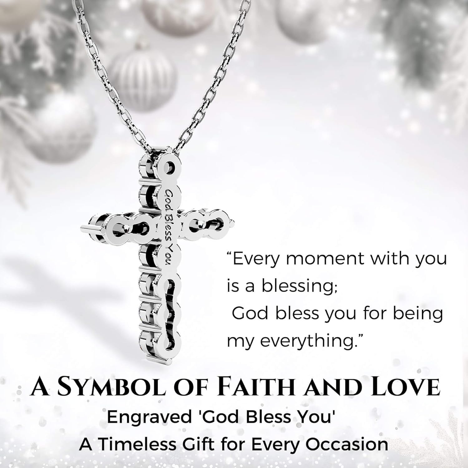 Moissanite Cross Necklace for Women Faith Pendant Christian Gifts Rodium Sterling Silver Jewelry for Her Wife Daughter Granddaughter Mom Grandma Anniversary Christmas Birthday Mothers Day