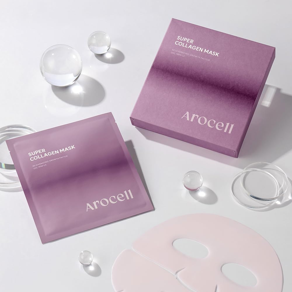AROCELL Super Collagen Mask 4 Facial Sheet Dual Matrix Hydrogel Masks with Low Molecular Weight Collagen for Elasticity Hydrating Anti-Aging Cooling Korean Skincare, 43g x 4ea · v3