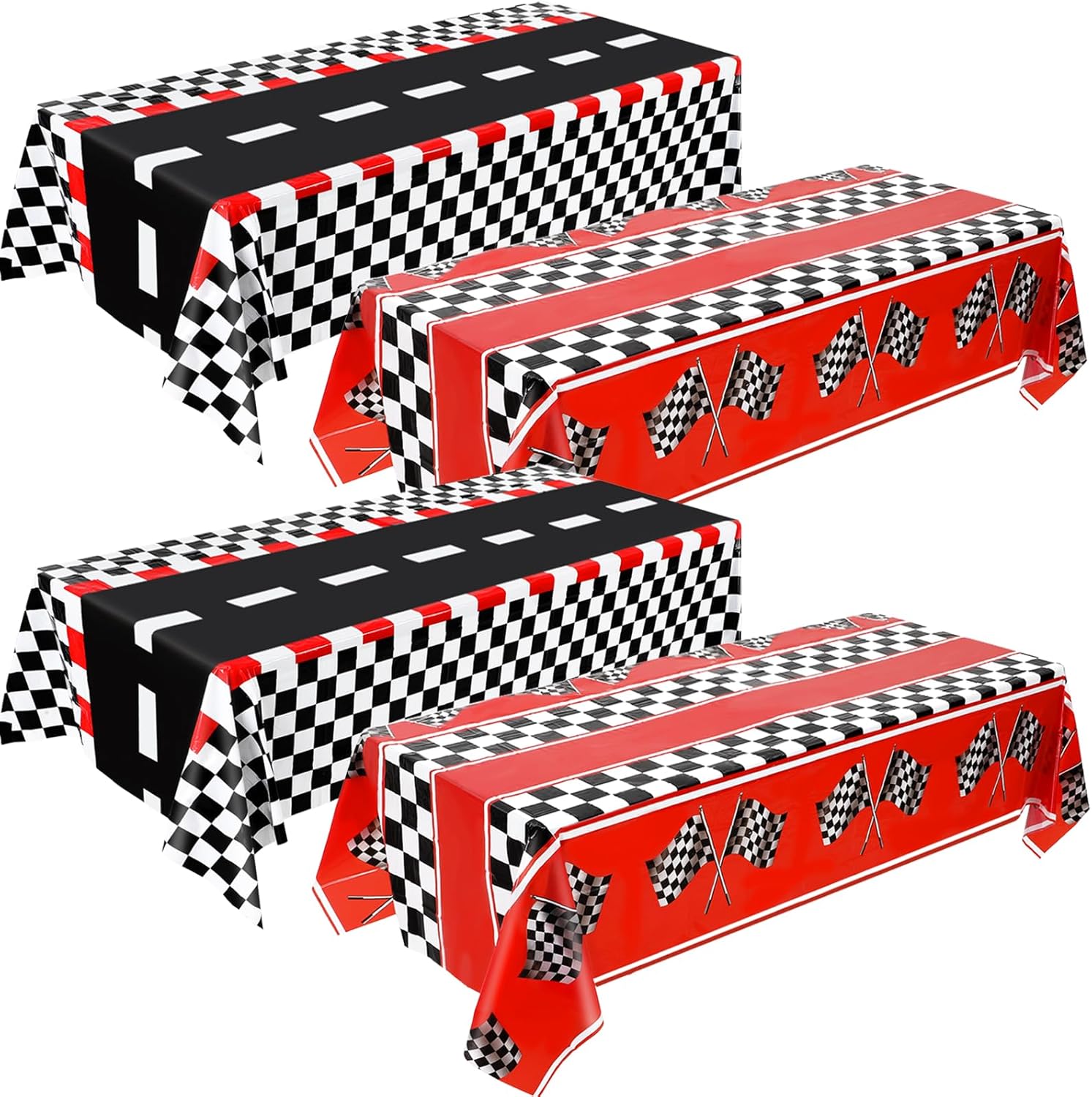 4 Pcs Car Birthday Party Decorations Plastic Car Table Cloth 2 Styles Disposable Race Road Checkered Party Supplies Car Theme Party Favors for Boys Birthday Baby Shower, 54 x 108 Inch · v2