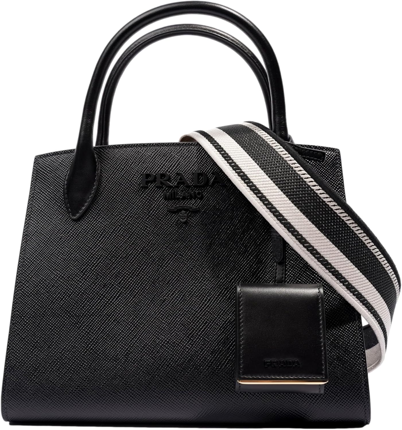 Prada Saffiano Leather Tote Bag, Top Handle, Crossbody, Black · v3