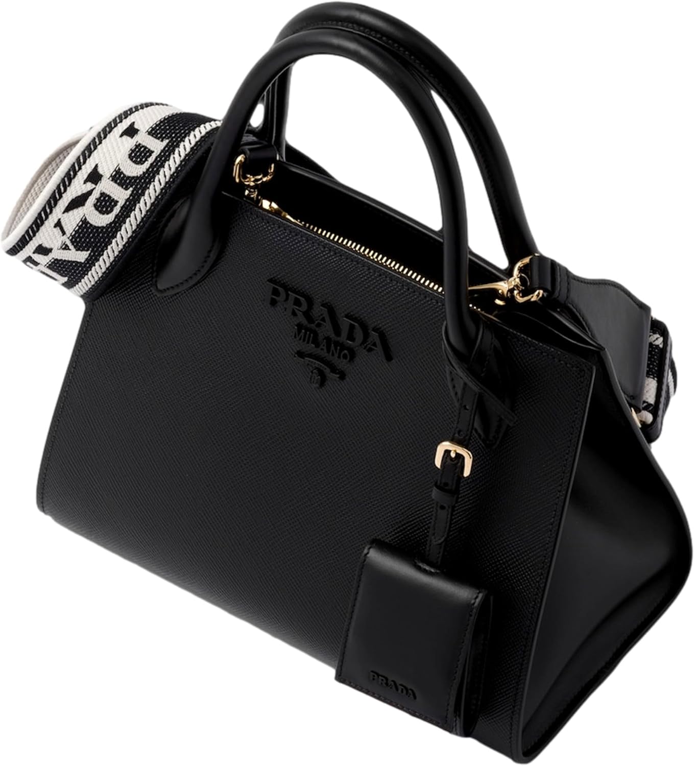 Prada Saffiano Leather Tote Bag, Top Handle, Crossbody, Black · v3