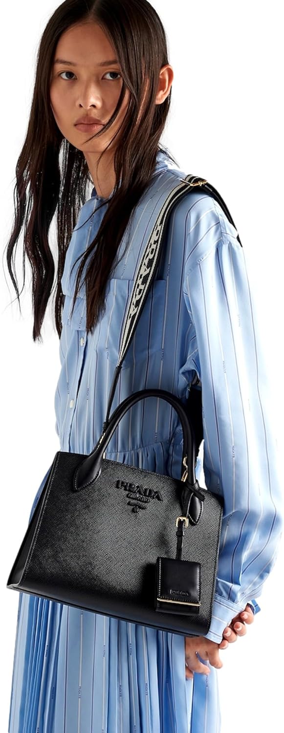Prada Saffiano Leather Tote Bag, Top Handle, Crossbody, Black · v3