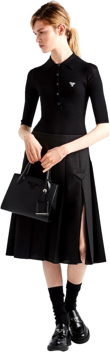 Prada Saffiano Leather Tote Bag, Top Handle, Crossbody, Black · v3