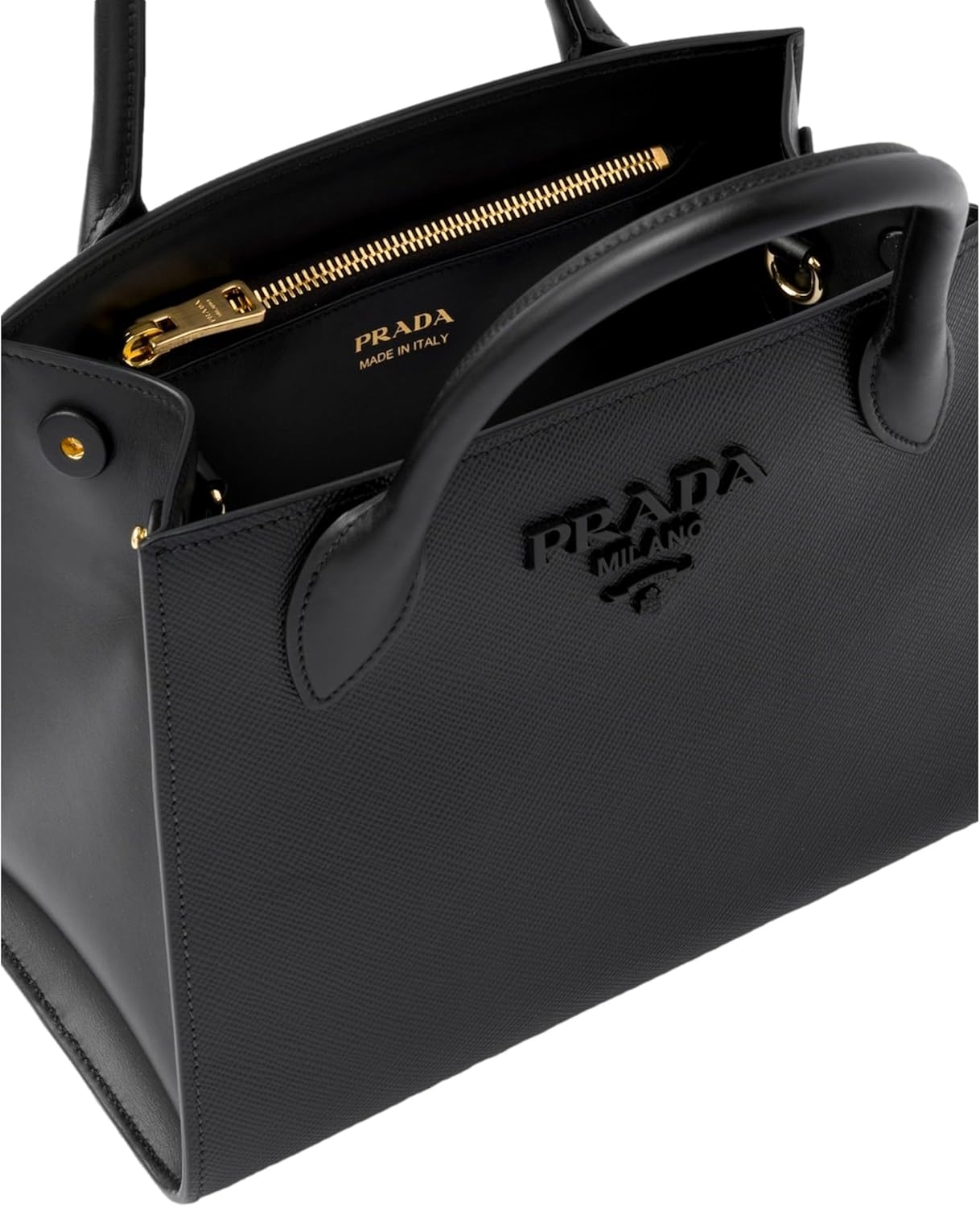 Prada Saffiano Leather Tote Bag, Top Handle, Crossbody, Black · v3