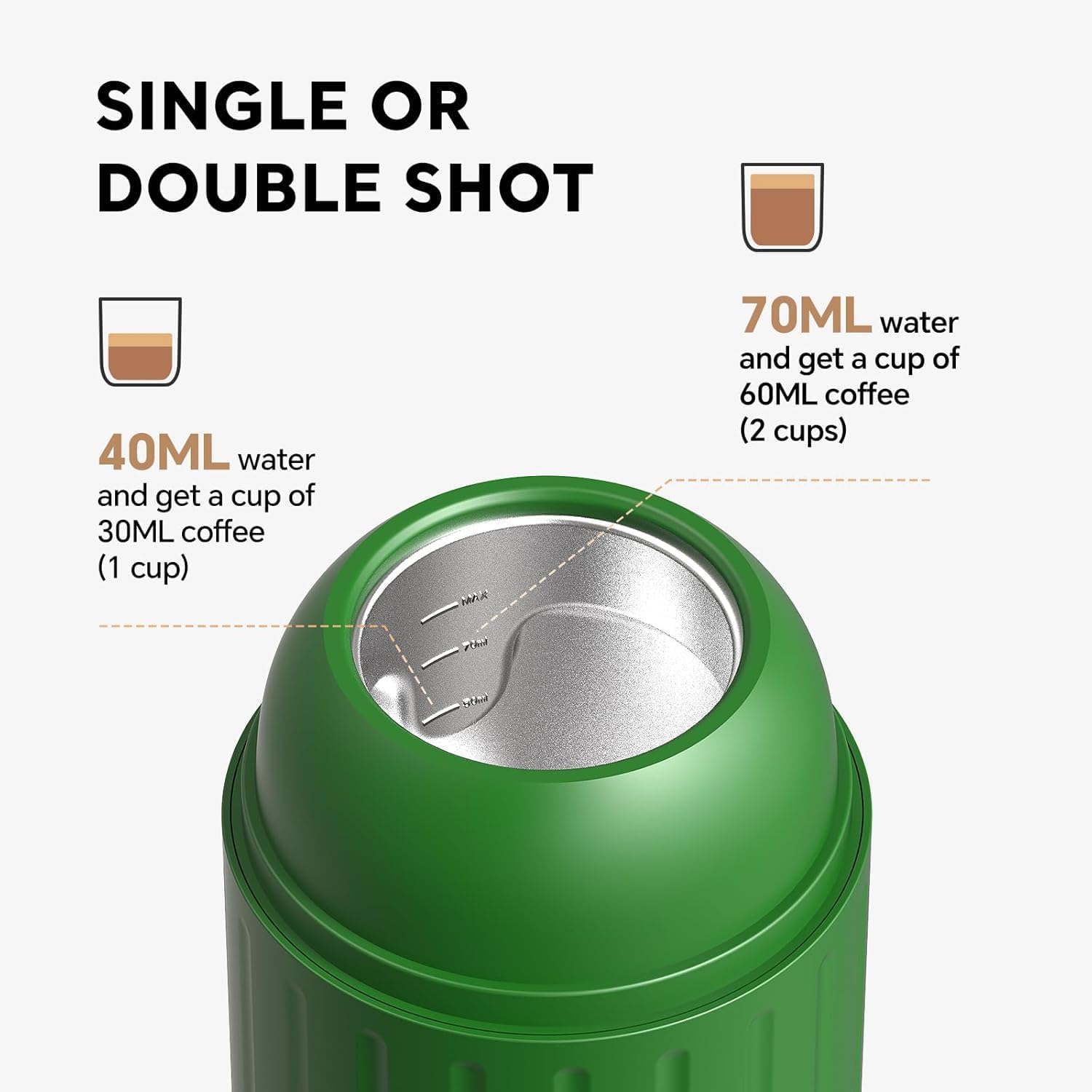Rich Crema Portable Electric Espresso Coffee Maker, Travel Car Hiking, Fast self-heating 2 IN 1 Extraction System Espresso Machine, Support Ground Coffee and NS capsule, ME2218 (Green) · v9