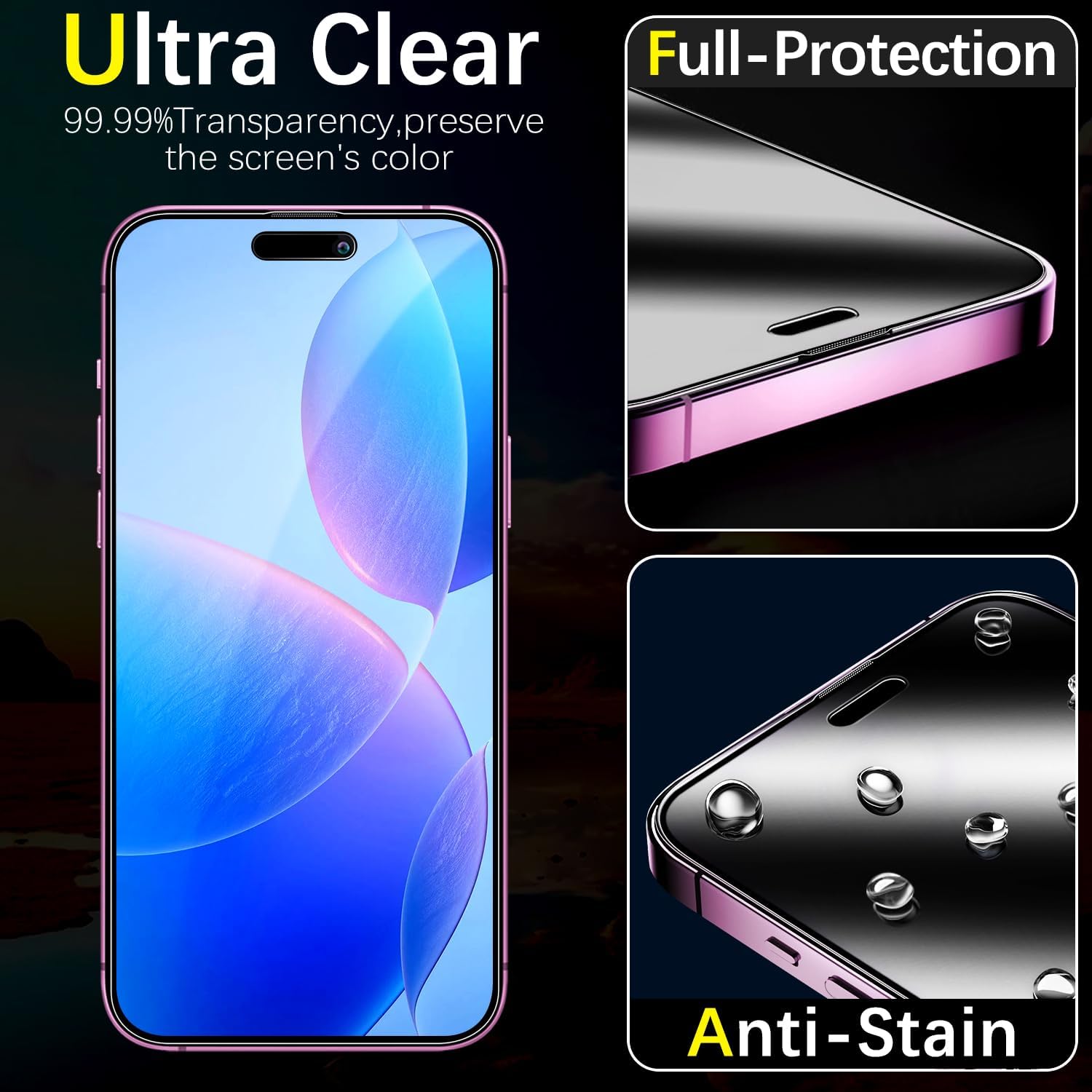 (2er-Pack) 4-Wege-Displayschutz mit 360-Grad-Sichtschutz für iPhone 16 Plus, 6,7 Zoll, Antispionage, gehärtetes Glas, vollständige Abdeckung, kratzfest, blasenfrei, hüllenfreundlich