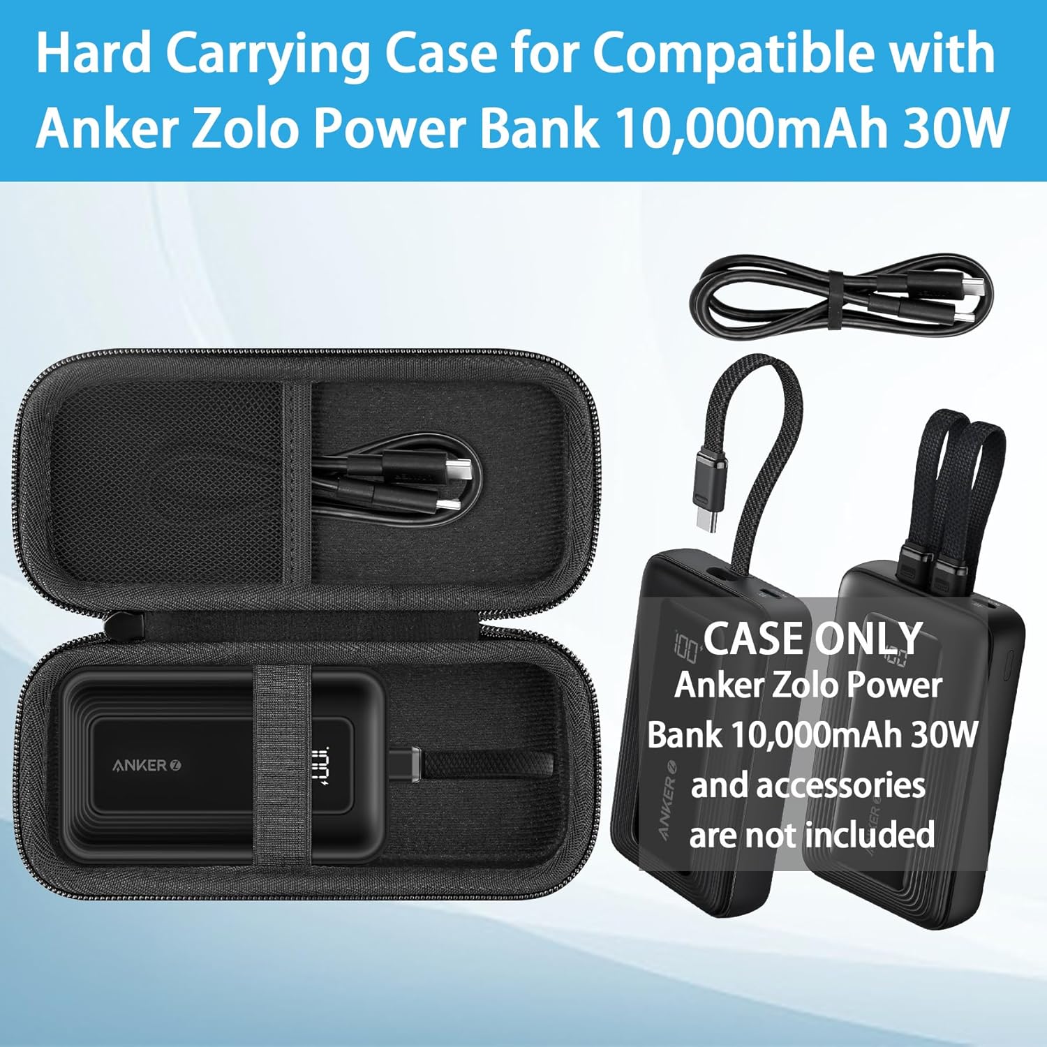 khanka Hard Travel Case Replacement for Anker Zolo Power Bank, 10,000mAh 30W Portable Charger, Case Only.(Black) · v3