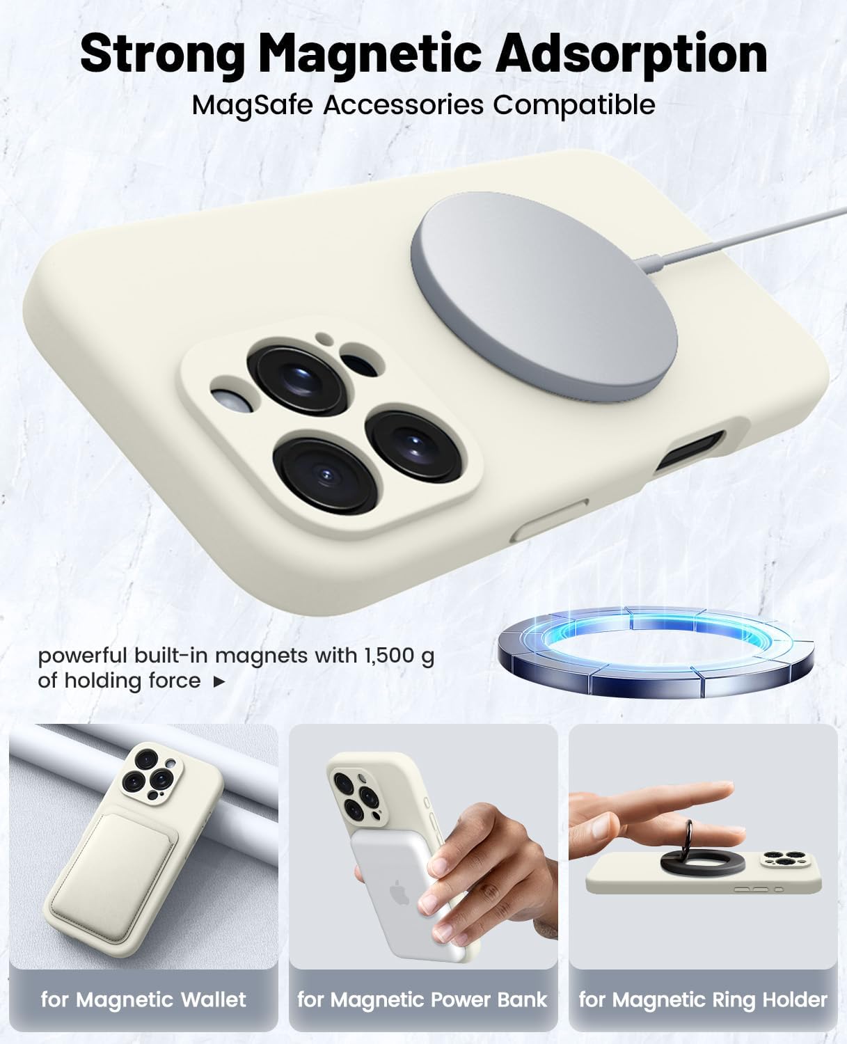 Чехол OTOFLY, совместимый с iPhone 16 Pro Max, совместимый с MagSafe, ударопрочный магнитный силиконовый чехол для iPhone 16 Pro Max, [Защита военного класса] [2 защитных пленки], кремовый