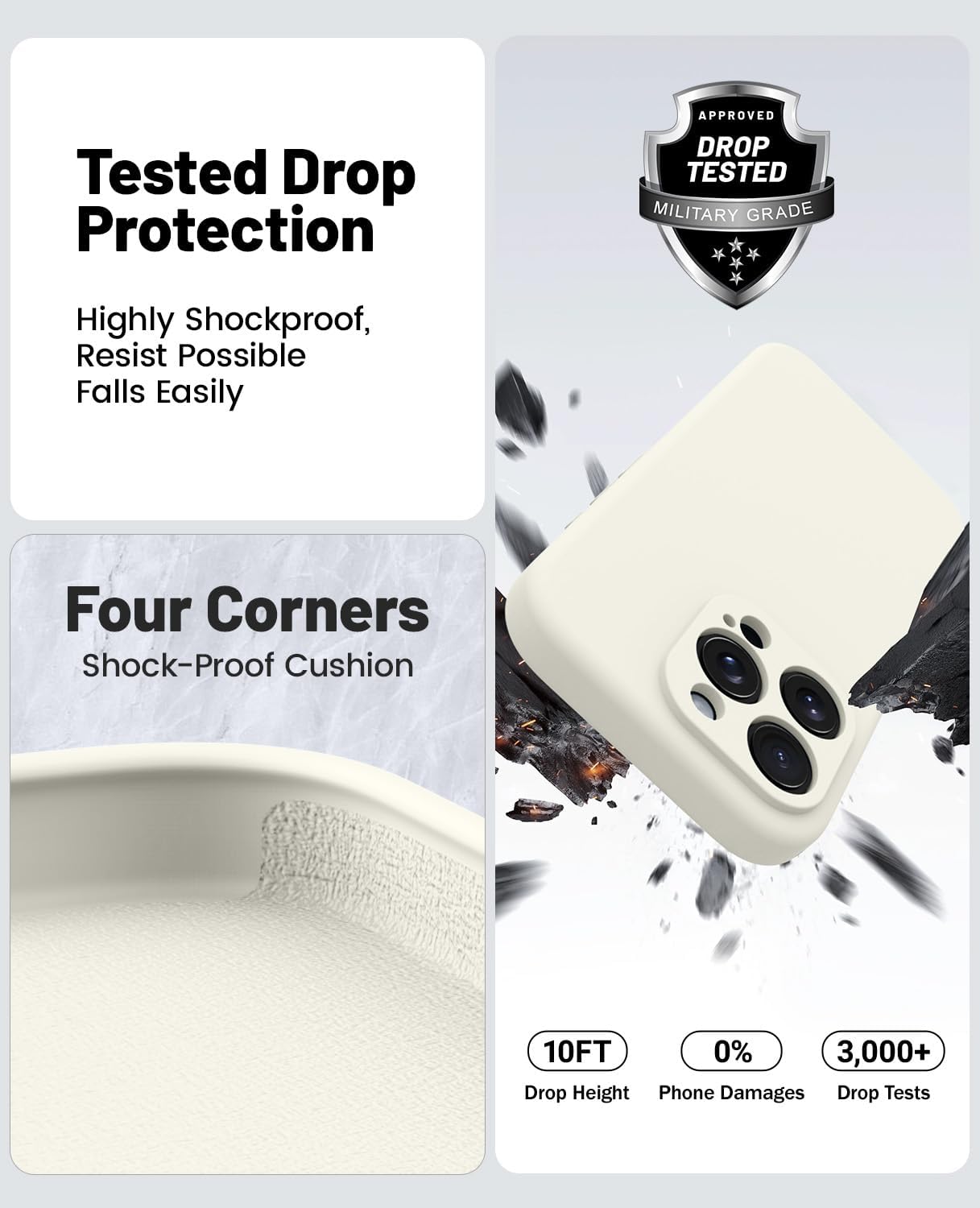 Чехол OTOFLY, совместимый с iPhone 16 Pro Max, совместимый с MagSafe, ударопрочный магнитный силиконовый чехол для iPhone 16 Pro Max, [Защита военного класса] [2 защитных пленки], кремовый