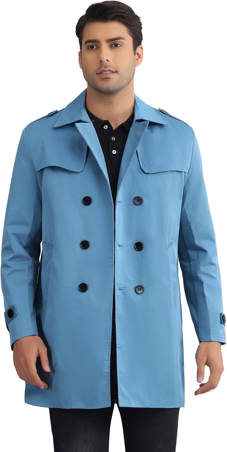 Lars Amadeus Trench Coat for Mens Notch Lapel Double Breasted Windbreaker Long Jacket Overcoat