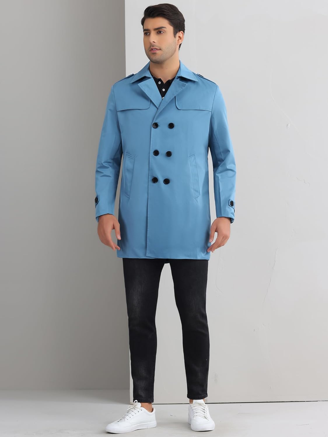 Gabardina Lars Amadeus para hombre, chaqueta larga, cortavientos, solapa con muesca, doble botonadura
