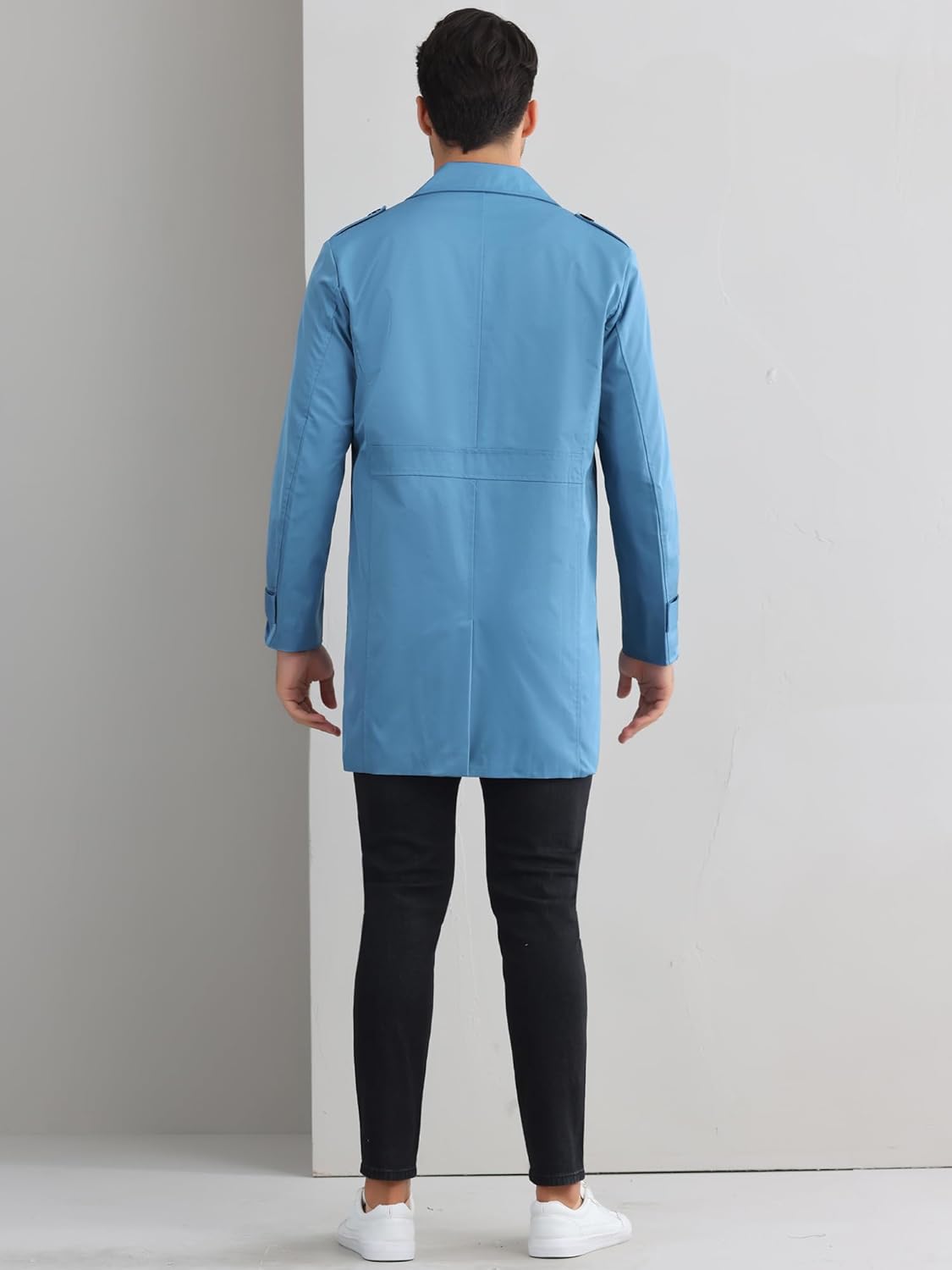 Gabardina Lars Amadeus para hombre, chaqueta larga, cortavientos, solapa con muesca, doble botonadura