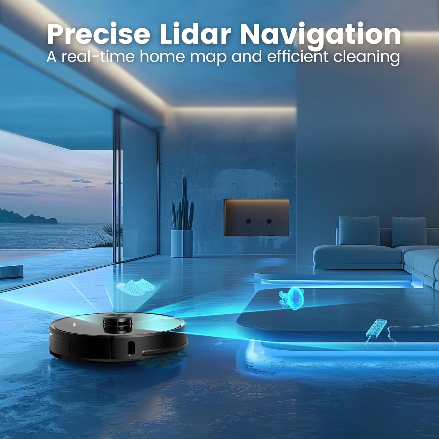 Robot aspirateur laveur AIRROBO avec système de navigation laser à vide automatique, aspiration de 2 700 Pa, contrôle par application, autonomie de 250 minutes, compatible avec l'assistant Alexa et Google