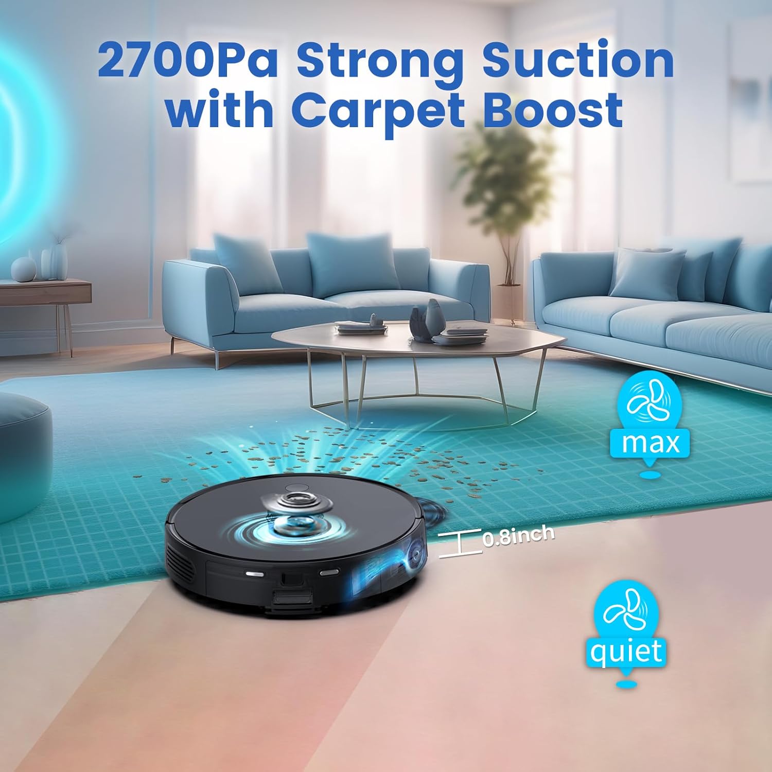 Robot aspirateur laveur AIRROBO avec système de navigation laser à vide automatique, aspiration de 2 700 Pa, contrôle par application, autonomie de 250 minutes, compatible avec l'assistant Alexa et Google