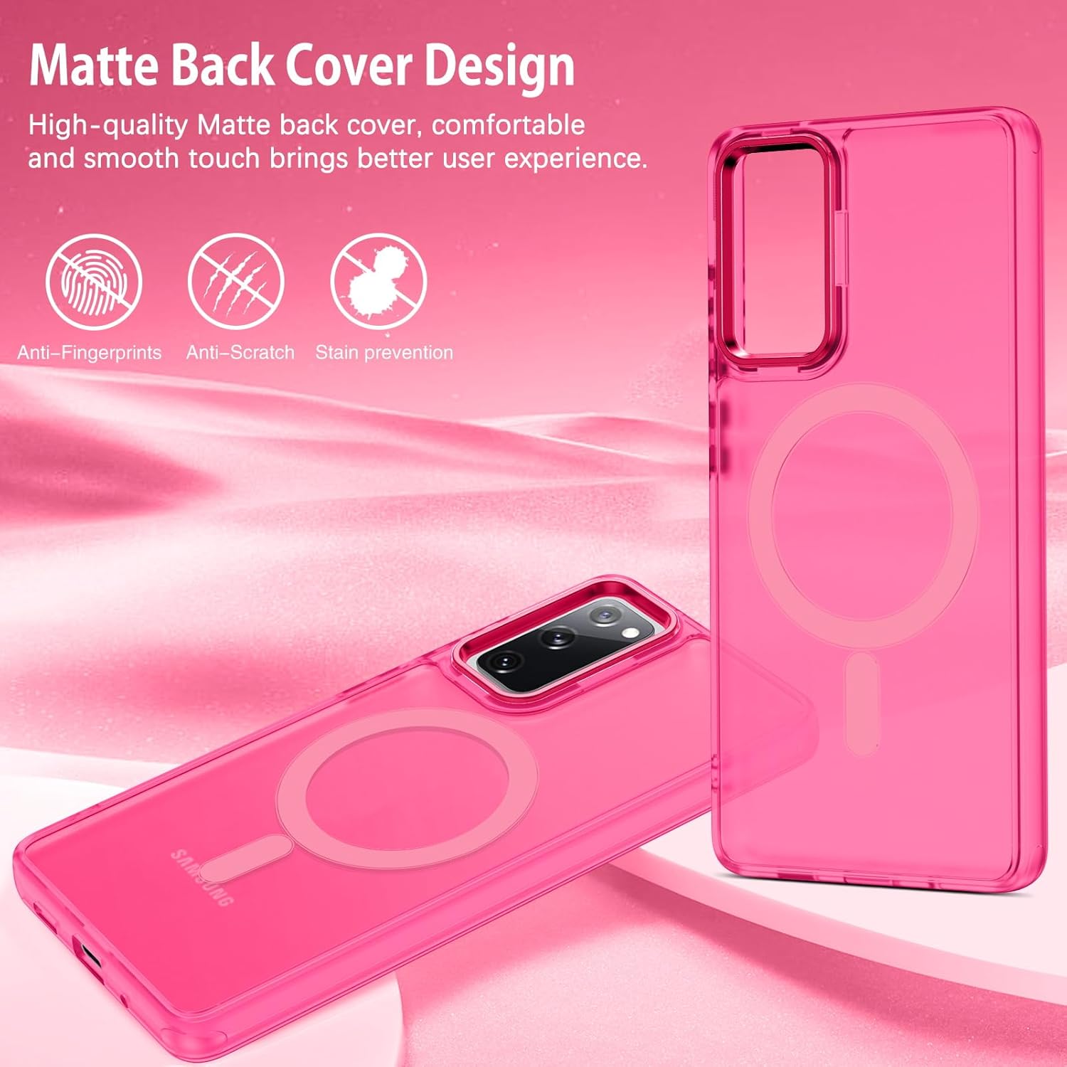 DUEDUE Samsung Galaxy S20 FE ケース マグネット式 [Magsafe対応] 半透明マットバック フルボディ保護カバー 傷防止 耐衝撃 携帯電話ケース Galaxy S20 FE 4G/5G用 ホットピンク
