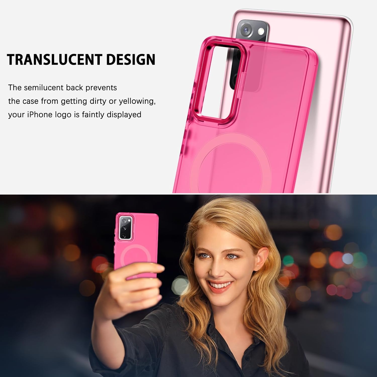 DUEDUE Samsung Galaxy S20 FE ケース マグネット式 [Magsafe対応] 半透明マットバック フルボディ保護カバー 傷防止 耐衝撃 携帯電話ケース Galaxy S20 FE 4G/5G用 ホットピンク