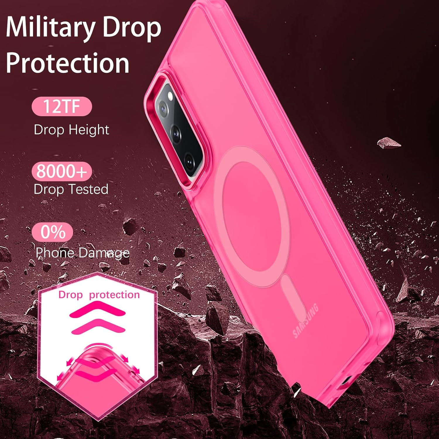 DUEDUE Samsung Galaxy S20 FE ケース マグネット式 [Magsafe対応] 半透明マットバック フルボディ保護カバー 傷防止 耐衝撃 携帯電話ケース Galaxy S20 FE 4G/5G用 ホットピンク