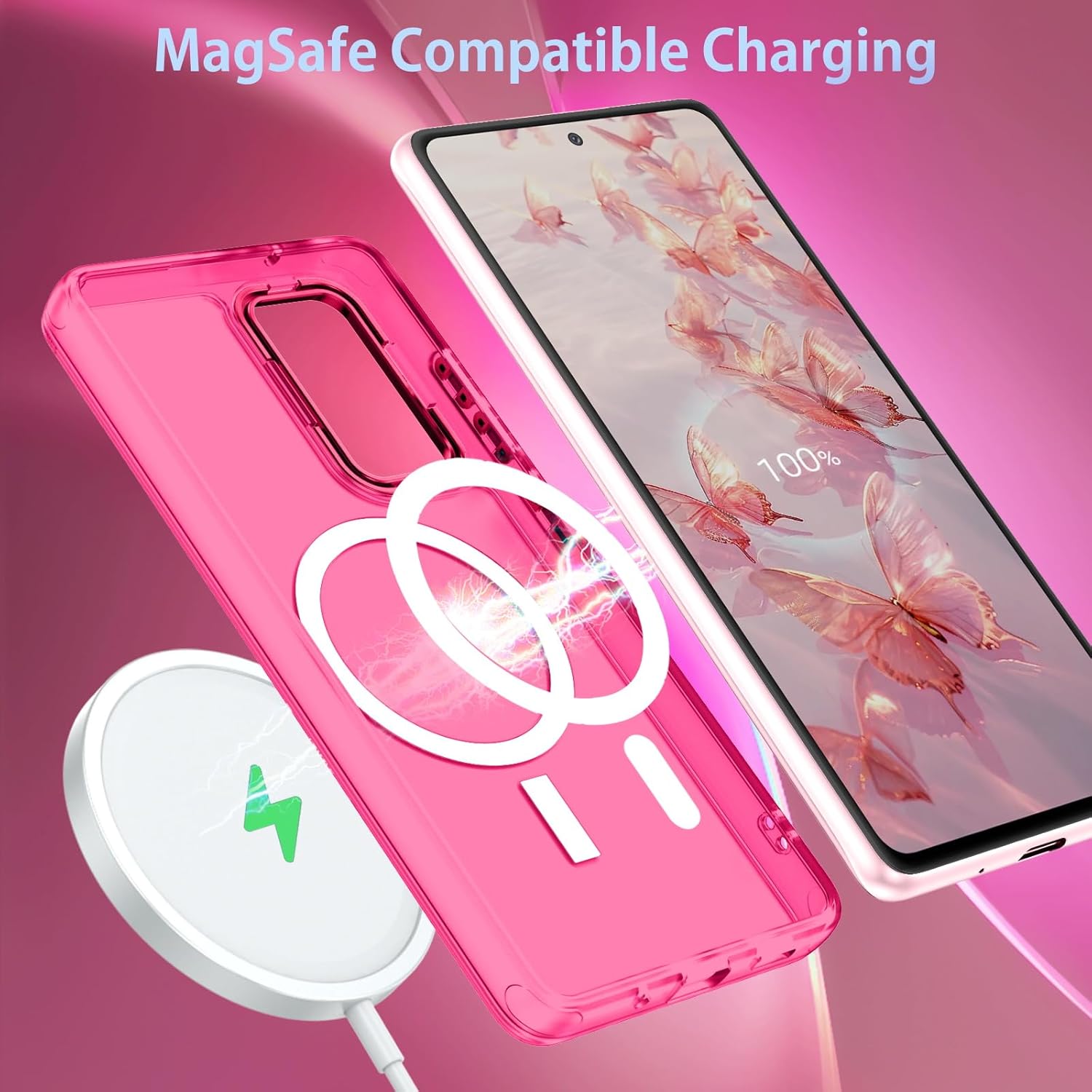 DUEDUE Samsung Galaxy S20 FE ケース マグネット式 [Magsafe対応] 半透明マットバック フルボディ保護カバー 傷防止 耐衝撃 携帯電話ケース Galaxy S20 FE 4G/5G用 ホットピンク