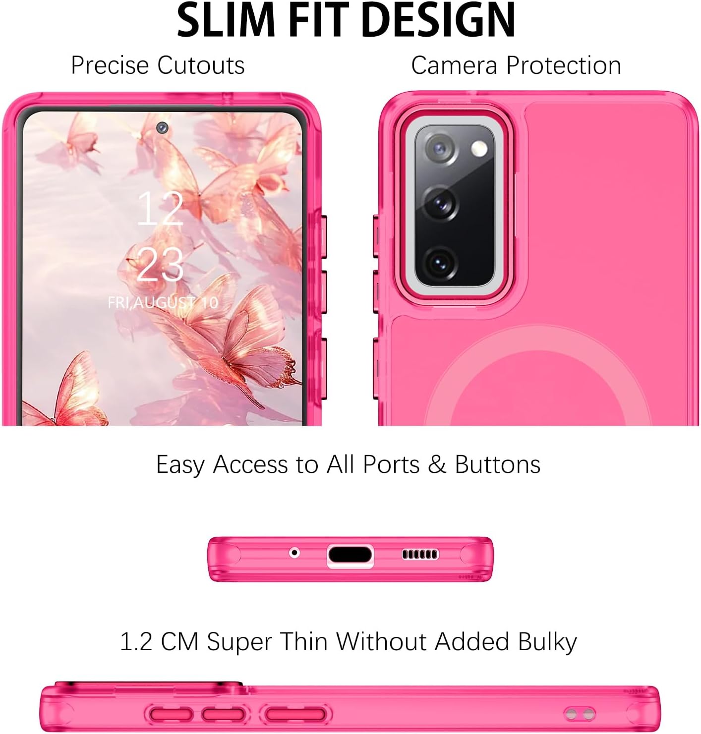 DUEDUE Samsung Galaxy S20 FE ケース マグネット式 [Magsafe対応] 半透明マットバック フルボディ保護カバー 傷防止 耐衝撃 携帯電話ケース Galaxy S20 FE 4G/5G用 ホットピンク