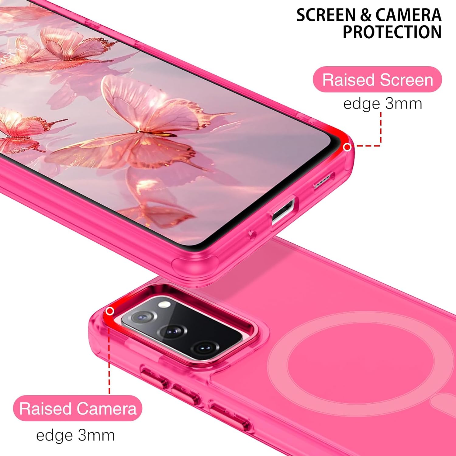 DUEDUE Samsung Galaxy S20 FE ケース マグネット式 [Magsafe対応] 半透明マットバック フルボディ保護カバー 傷防止 耐衝撃 携帯電話ケース Galaxy S20 FE 4G/5G用 ホットピンク