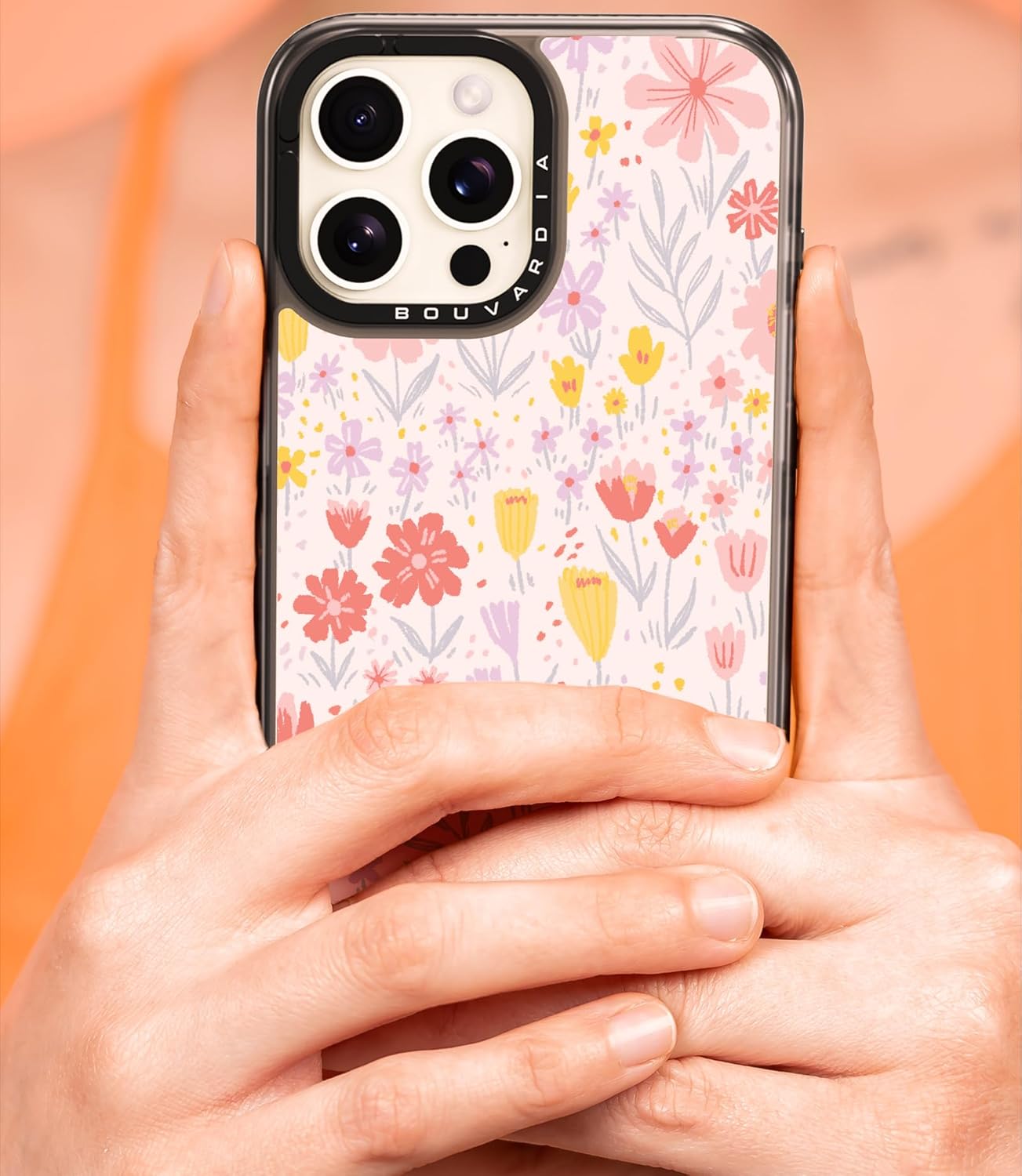 Funda Bouvardia para iPhone 13 Pro Max, bonita estética, negra, femenina, a prueba de golpes, floral, para mujer, niña y hombre, diseño floral rosa