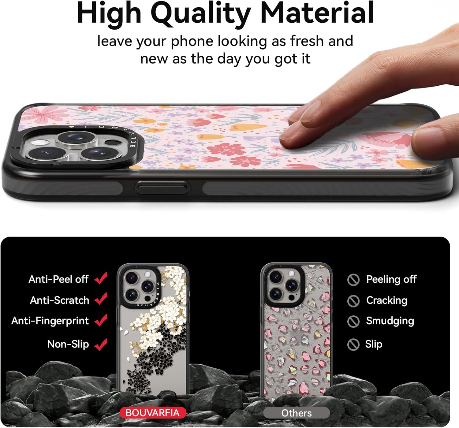 جراب Bouvardia لهاتف iPhone 13 Pro، جراب هاتف مقاوم للصدمات بتصميم زهور لطيف وجميل باللون الأسود للفتيات والرجال، تصميم زهور وردية
