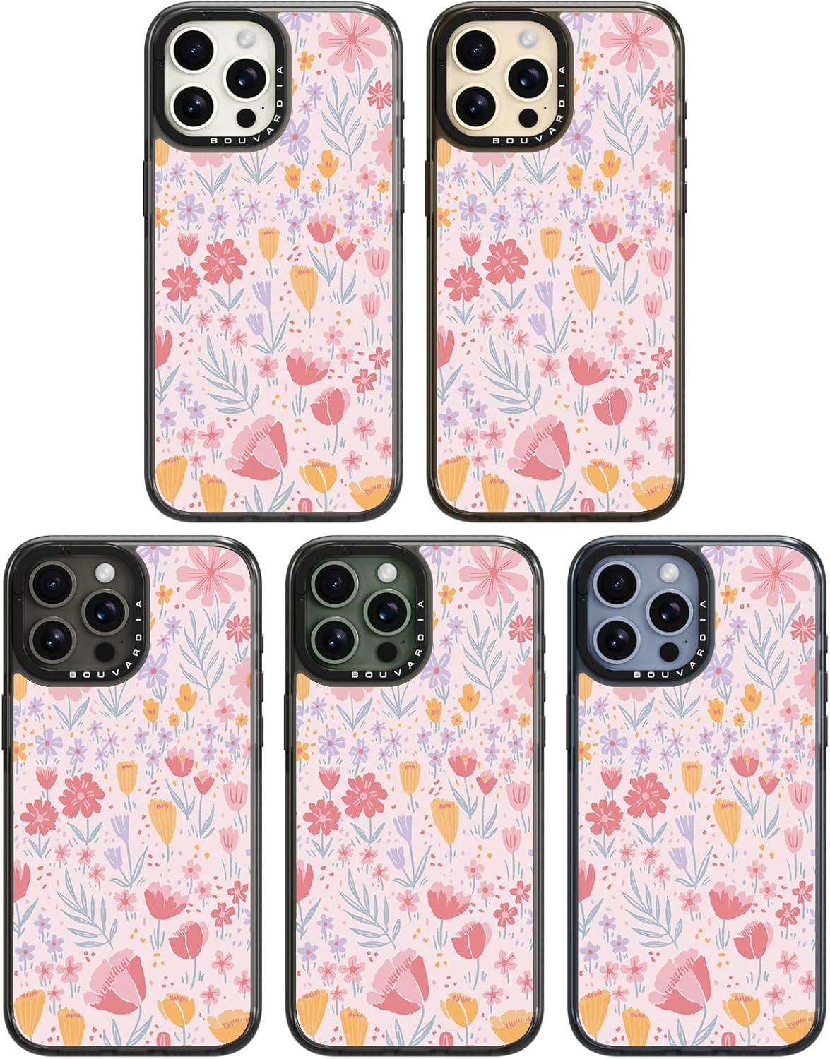 جراب Bouvardia لهاتف iPhone 13 Pro، جراب هاتف مقاوم للصدمات بتصميم زهور لطيف وجميل باللون الأسود للفتيات والرجال، تصميم زهور وردية