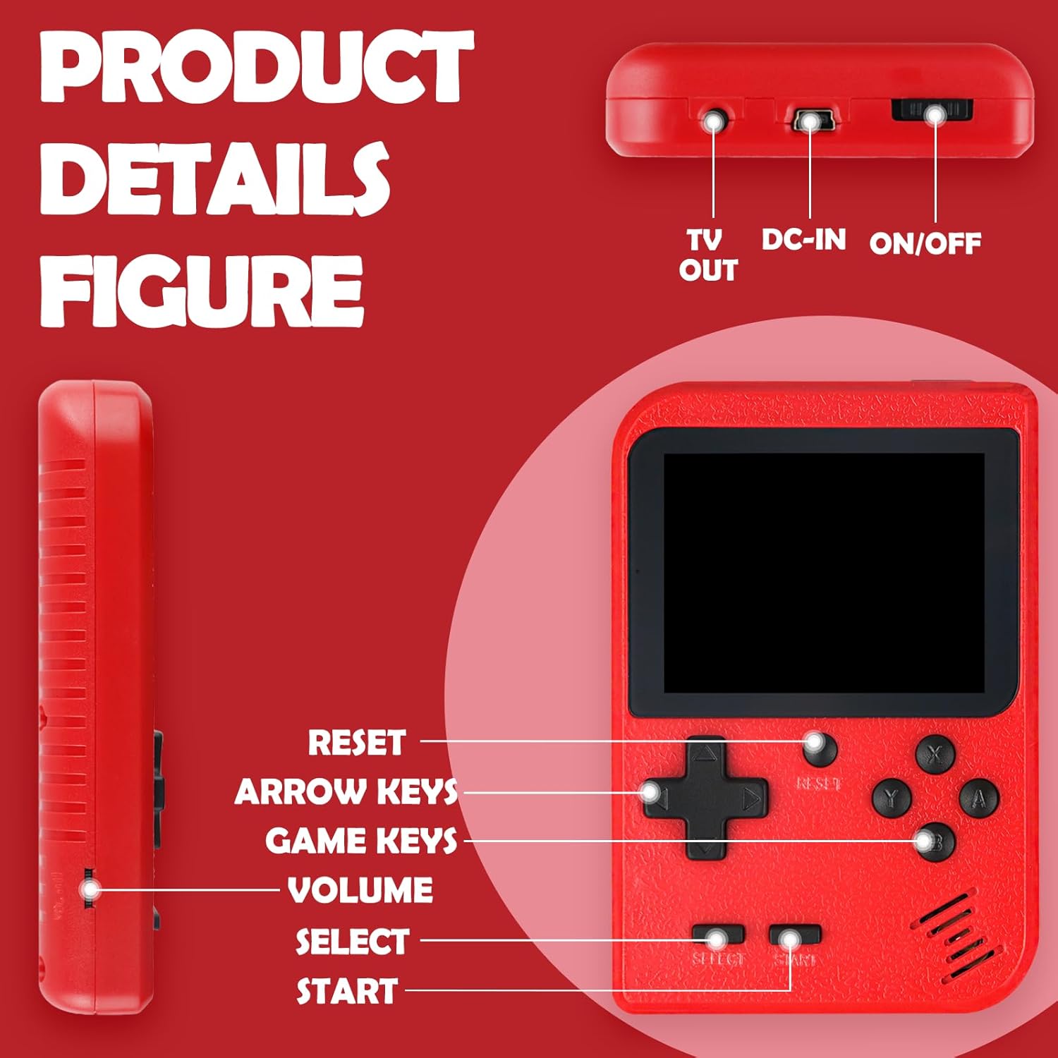 Console di gioco portatile retrò, sistema di gioco portatile con 500 giochi classici, schermo 3.0, batteria ricaricabile integrata da 1020 mAh, modalità due giocatori, ideale per bambini e adulti