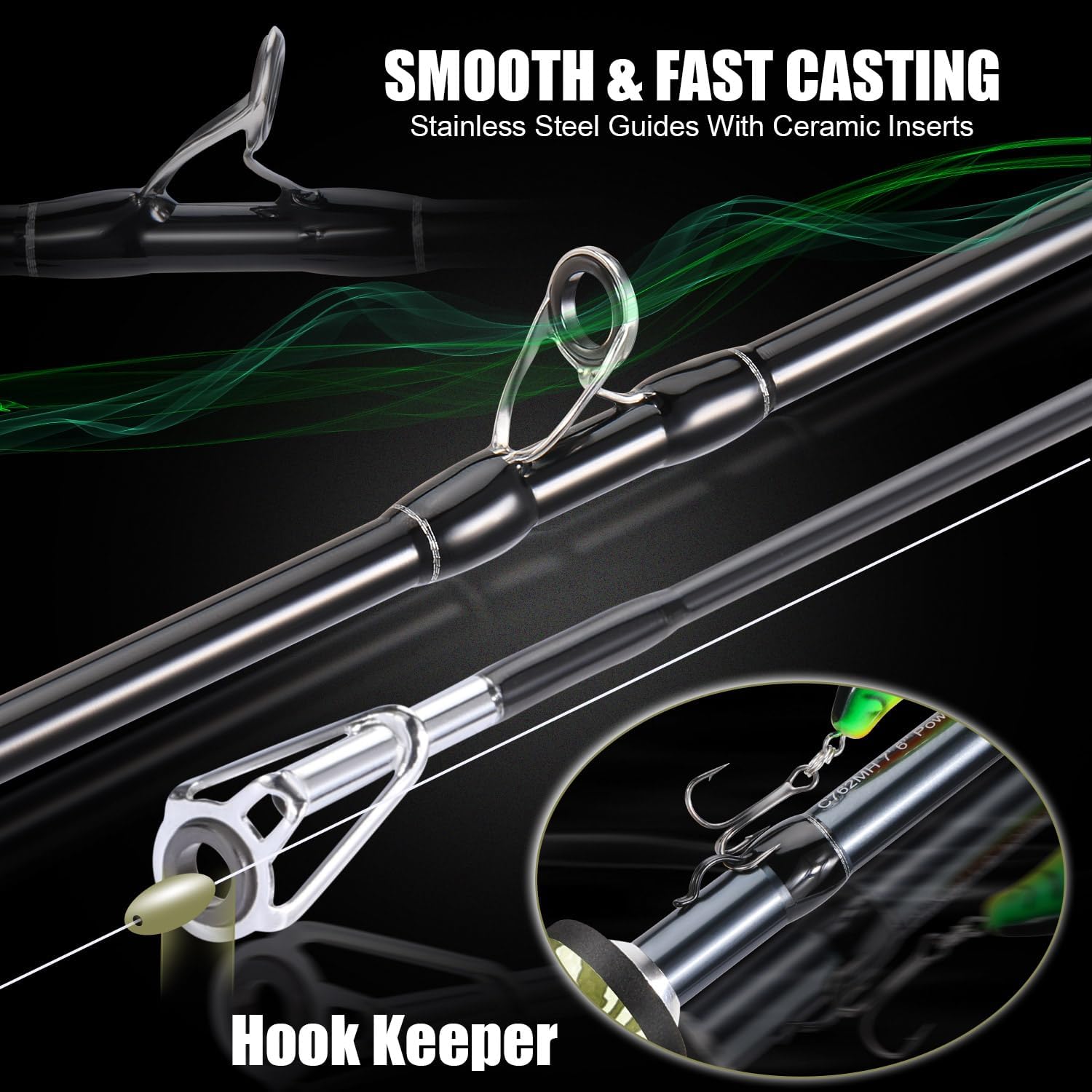 Sougayilang Baitcaster Combo, 30Ton 24Ton Graphite 2-Piece Blanks Casting Fishing Rod,SuperPolymer Handle,“S” Style Hook Keeper with Camo Baitcasting Reel · v3
