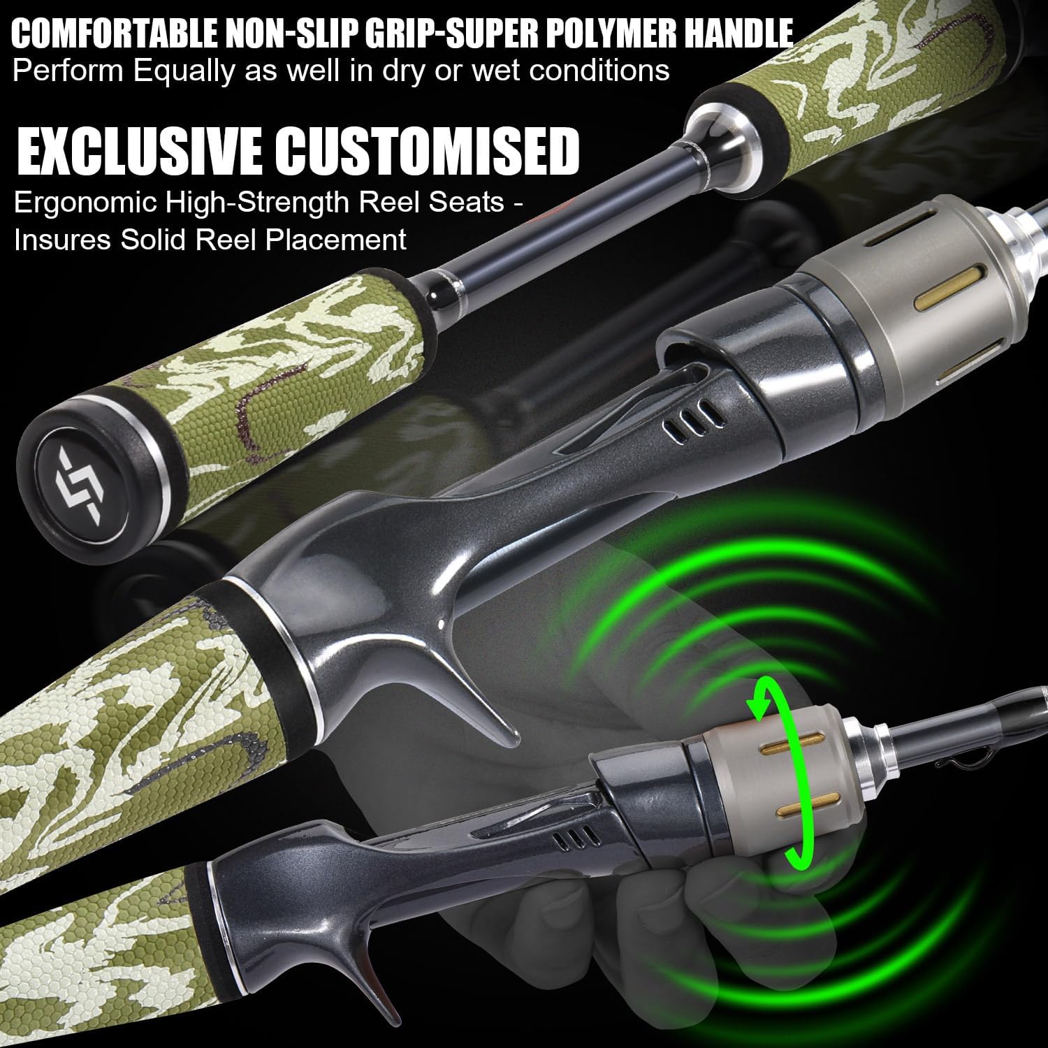 Sougayilang Baitcaster Combo, 30Ton 24Ton Graphite 2-Piece Blanks Casting Fishing Rod,SuperPolymer Handle,“S” Style Hook Keeper with Camo Baitcasting Reel · v3