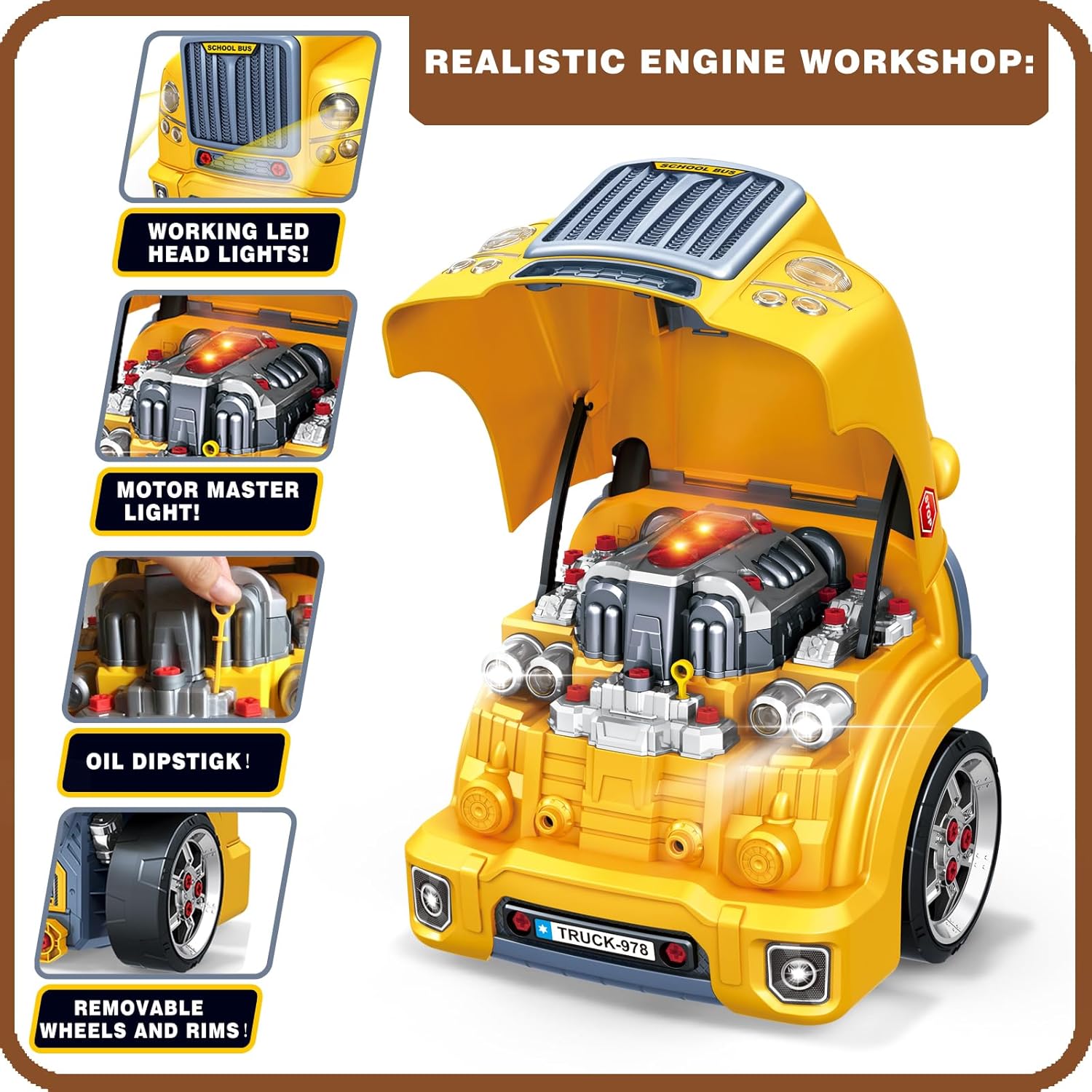 MUGEYMYD Large Truck Engine Toy for Kids 3-5, Take Apart Motor Vehicle Pretend Play Car with Light and Sound, Kids Mechanic Workshop Set, Toy Engine Building Kit for Toddlers. · v5