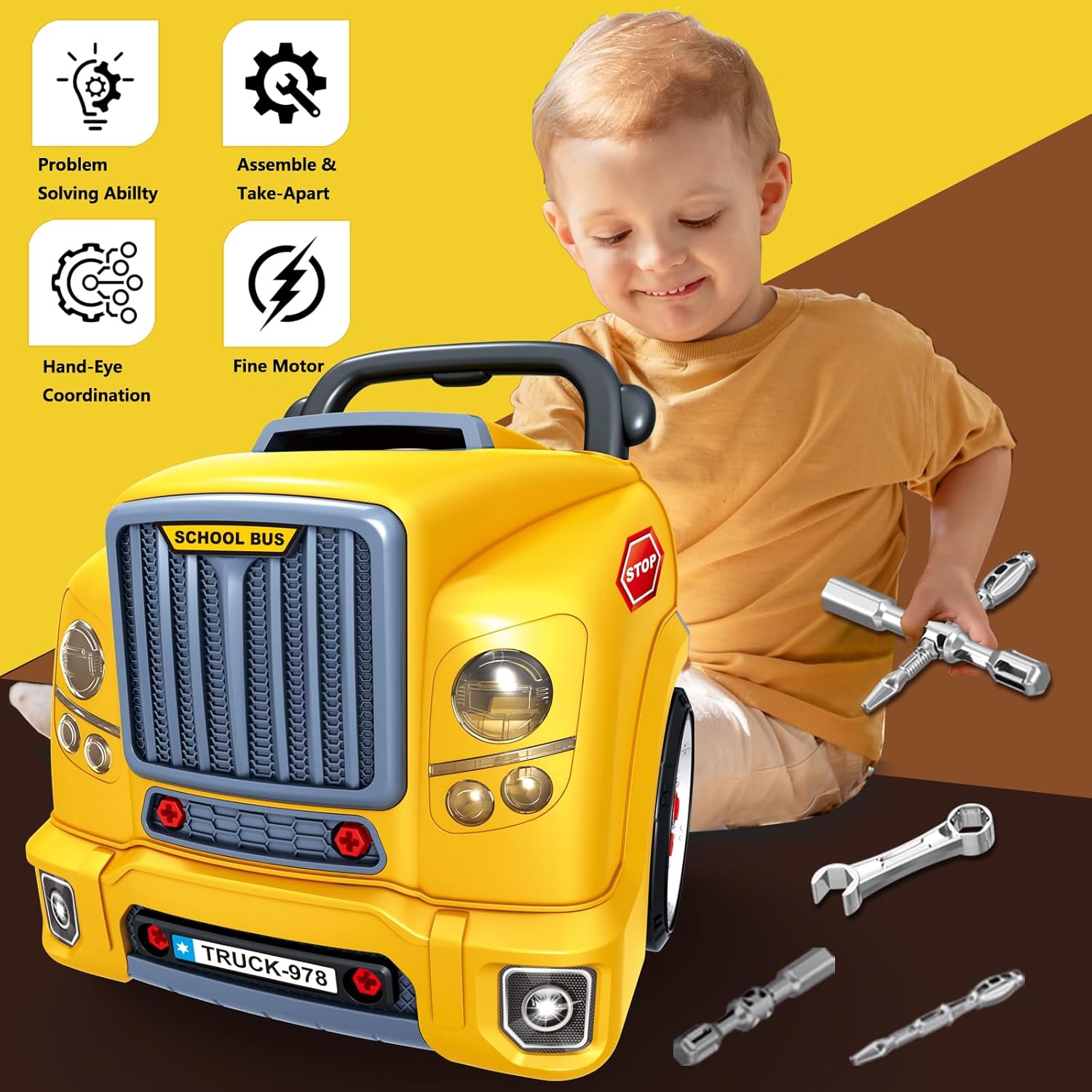 MUGEYMYD Large Truck Engine Toy for Kids 3-5, Take Apart Motor Vehicle Pretend Play Car with Light and Sound, Kids Mechanic Workshop Set, Toy Engine Building Kit for Toddlers. · v5