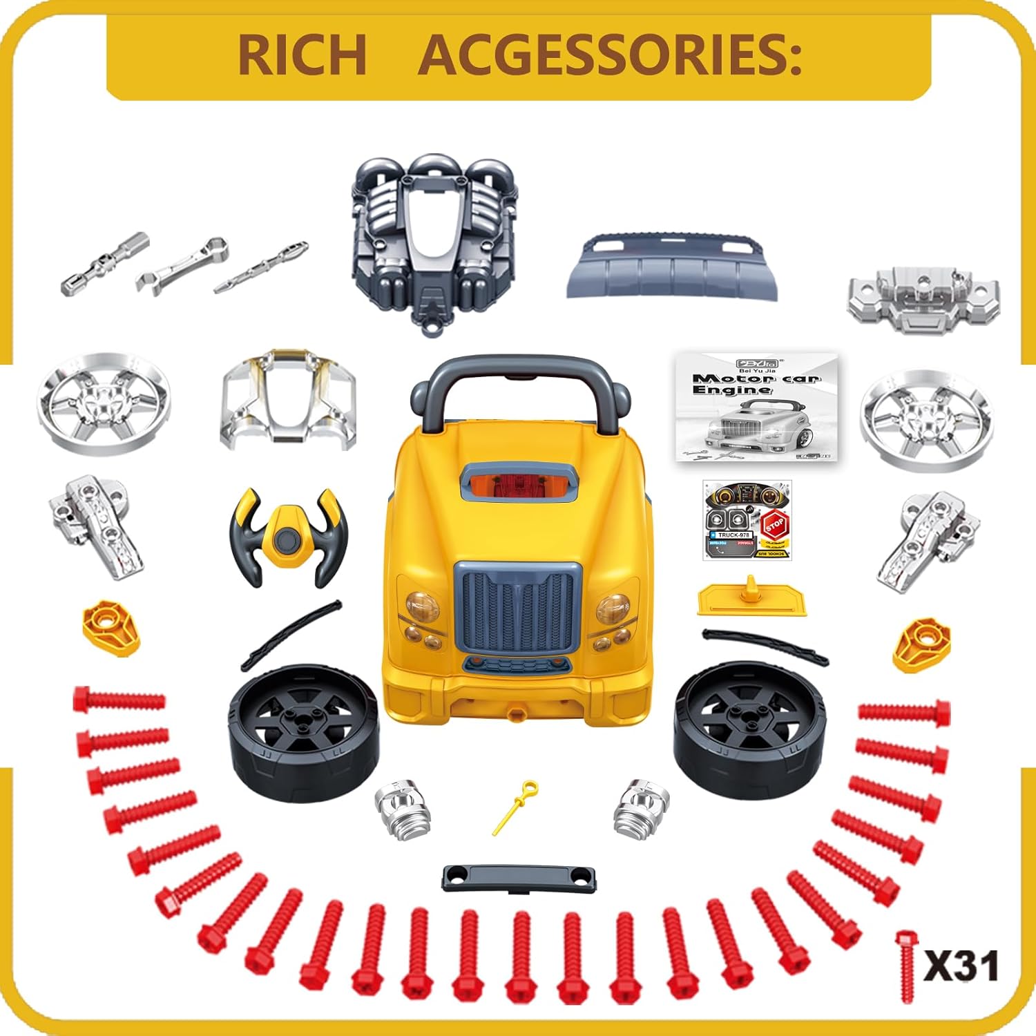 MUGEYMYD Large Truck Engine Toy for Kids 3-5, Take Apart Motor Vehicle Pretend Play Car with Light and Sound, Kids Mechanic Workshop Set, Toy Engine Building Kit for Toddlers. · v5