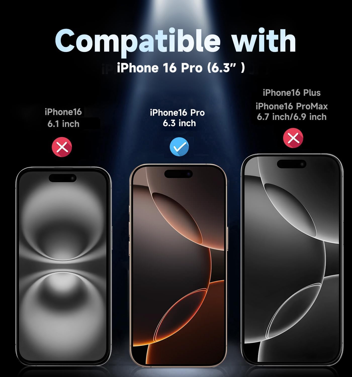 Lot de 2 films de protection d'écran MAGIC JOHN en verre trempé de 6,3 pouces pour iPhone 16 Pro, élimination automatique de la poussière, sans bulles, installation facile