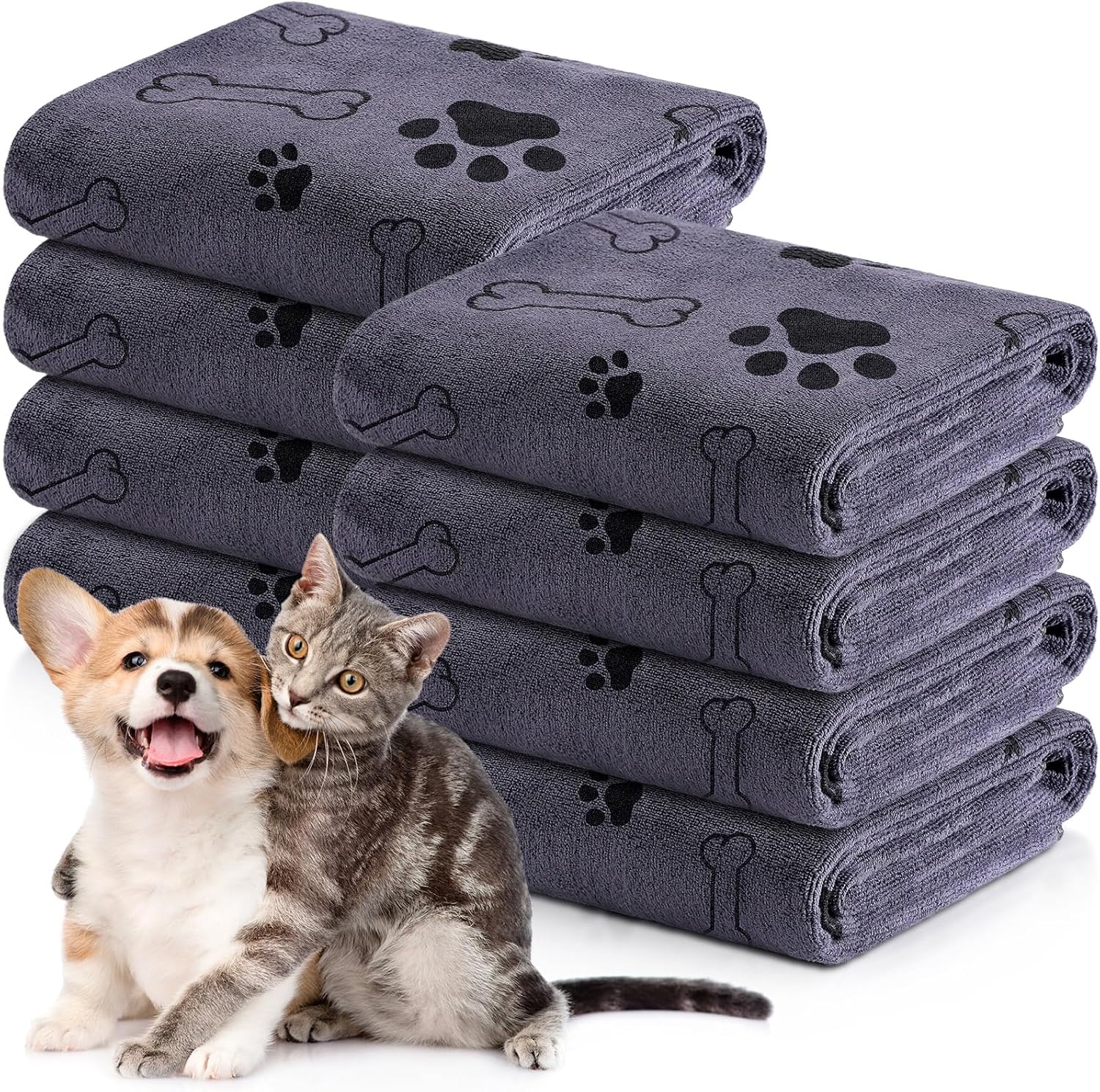 Chumia 8 Pcs Bulk Towels for Drying Dogs Cats Pet Towels Puppy Microfiber Quick Drying Dog Paw Bath Towel Pet Bathing Supplies Absorbent for Medium Dogs Pets(18 x 28 Inch,Gray) · v3